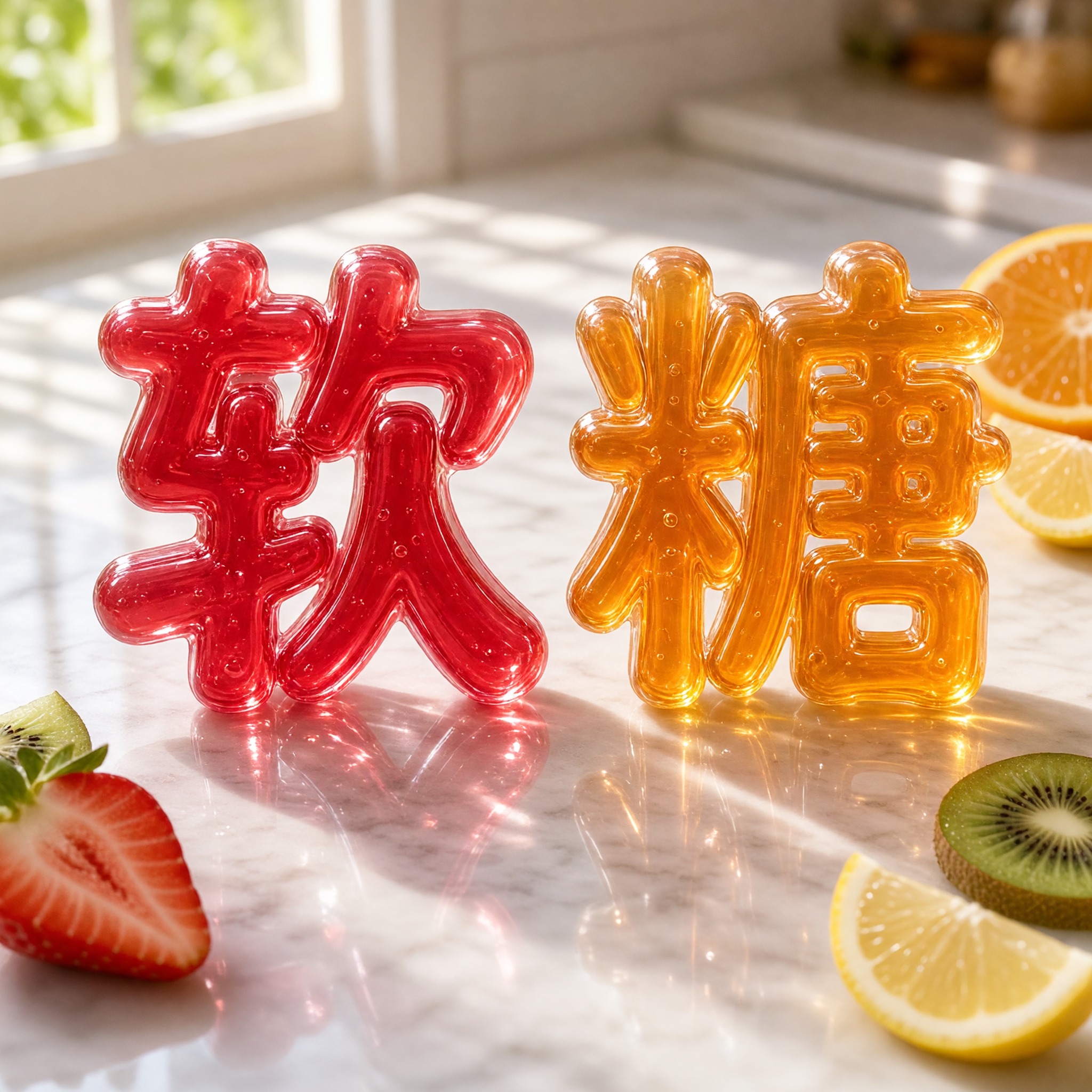 果冻字体 AI 字体在 Grok Imagine 上的生成结果：文字 软糖