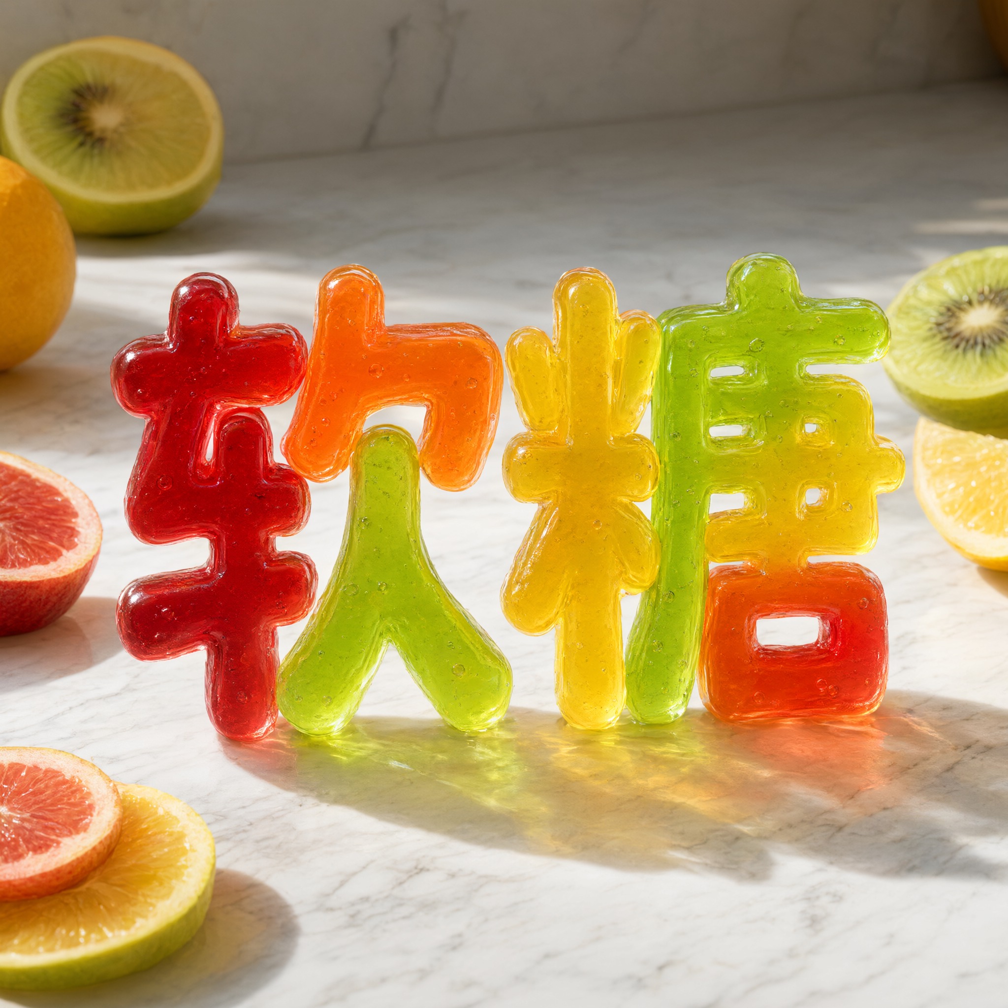果冻字体 AI 字体在 Qwen-Image 上的生成结果：文字 软糖