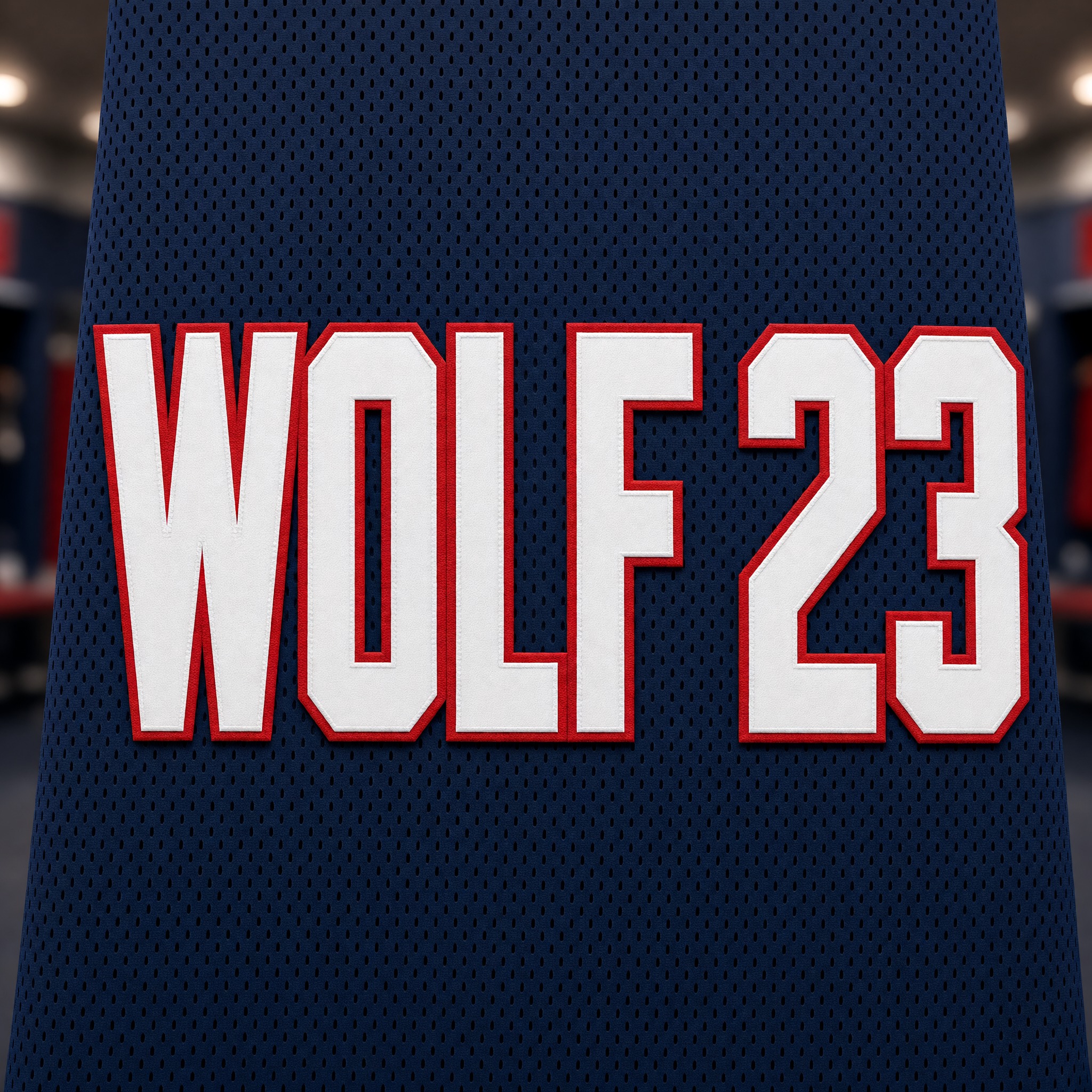 Trikotnummer-Schrift KI-Schrift, erstellt mit Grok Imagine: das Wort WOLF 23
