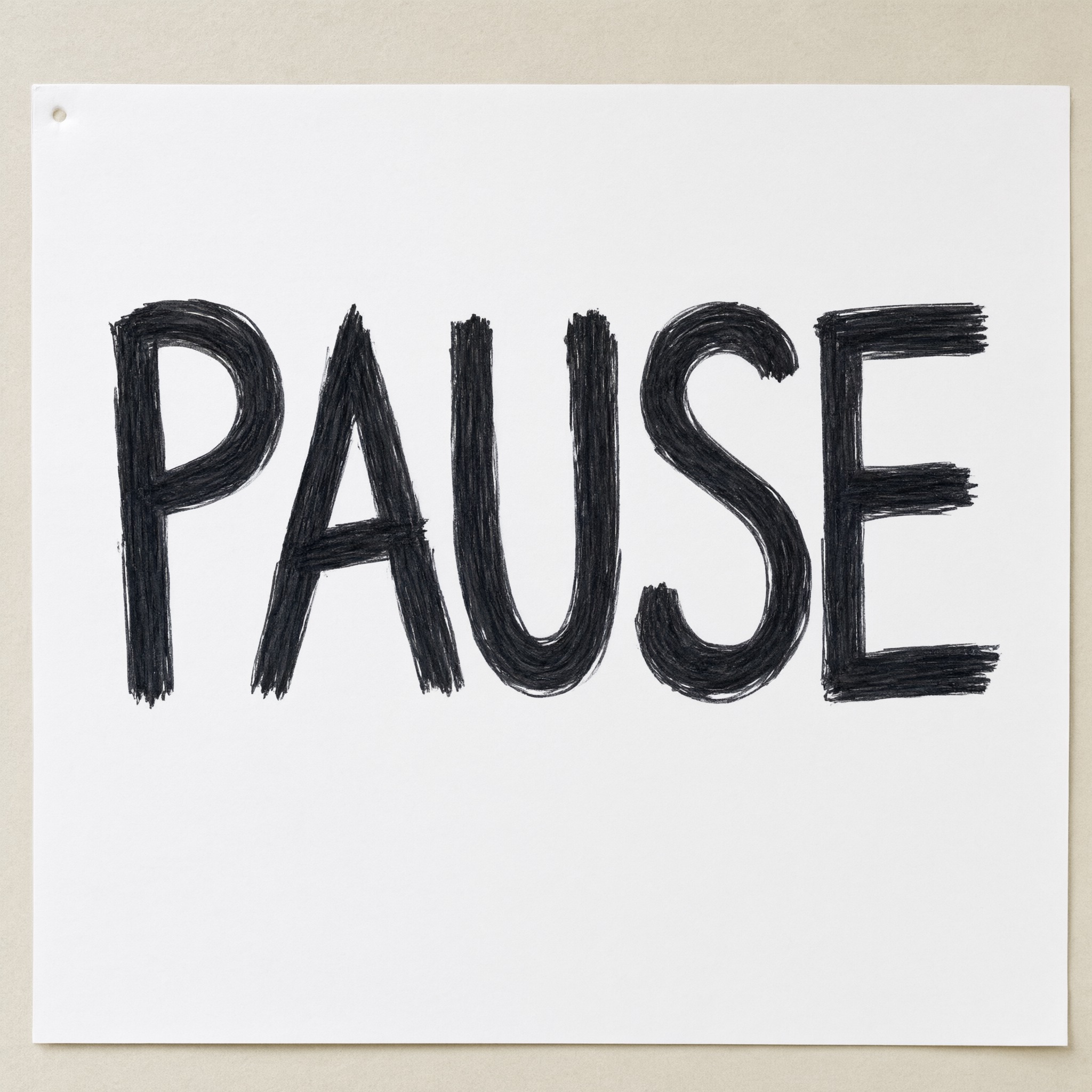 Marker-Schrift KI-Schrift, erstellt mit Qwen-Image: das Wort PAUSE