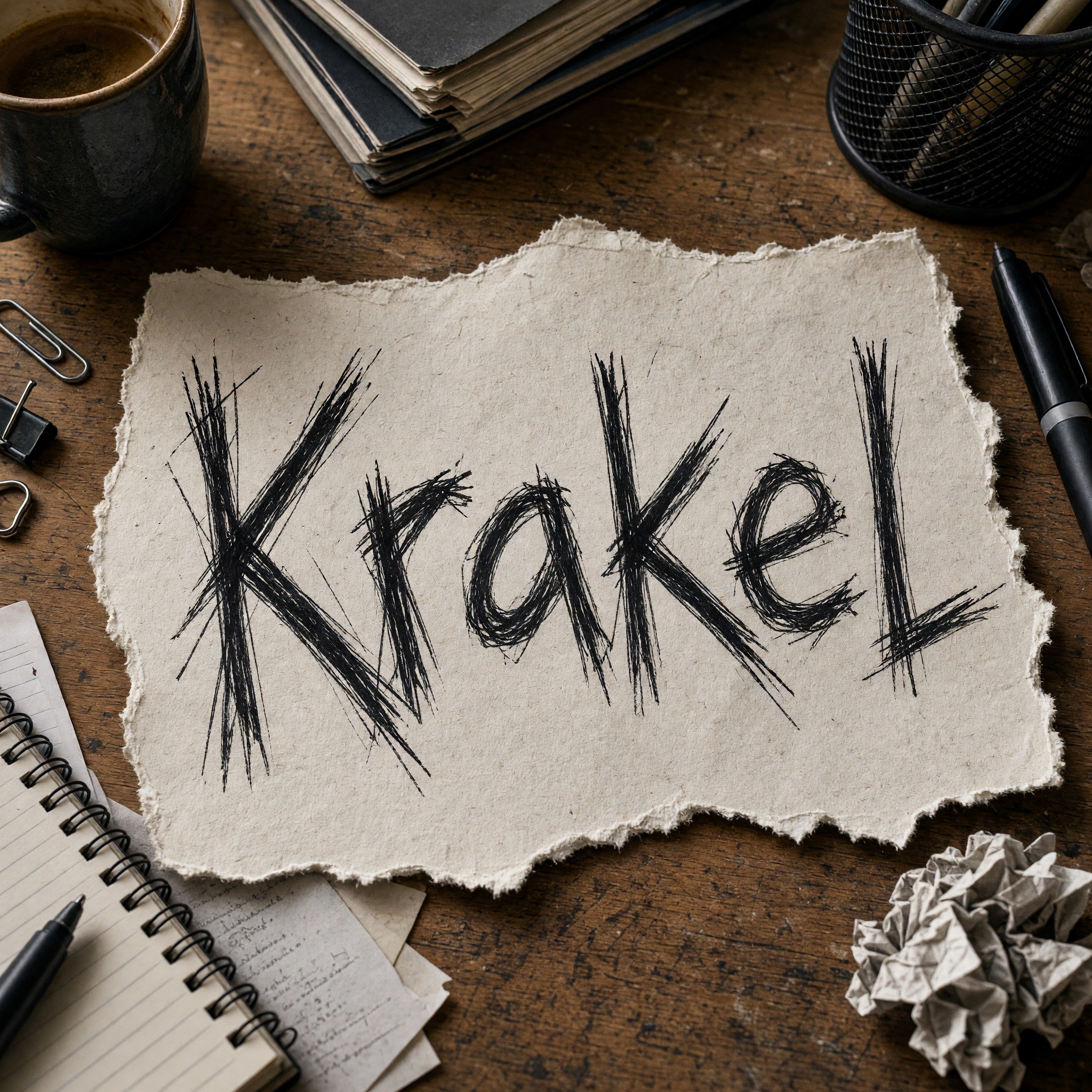 Krakelige Handschrift KI-Schrift, erstellt mit Grok Imagine: das Wort Krakel