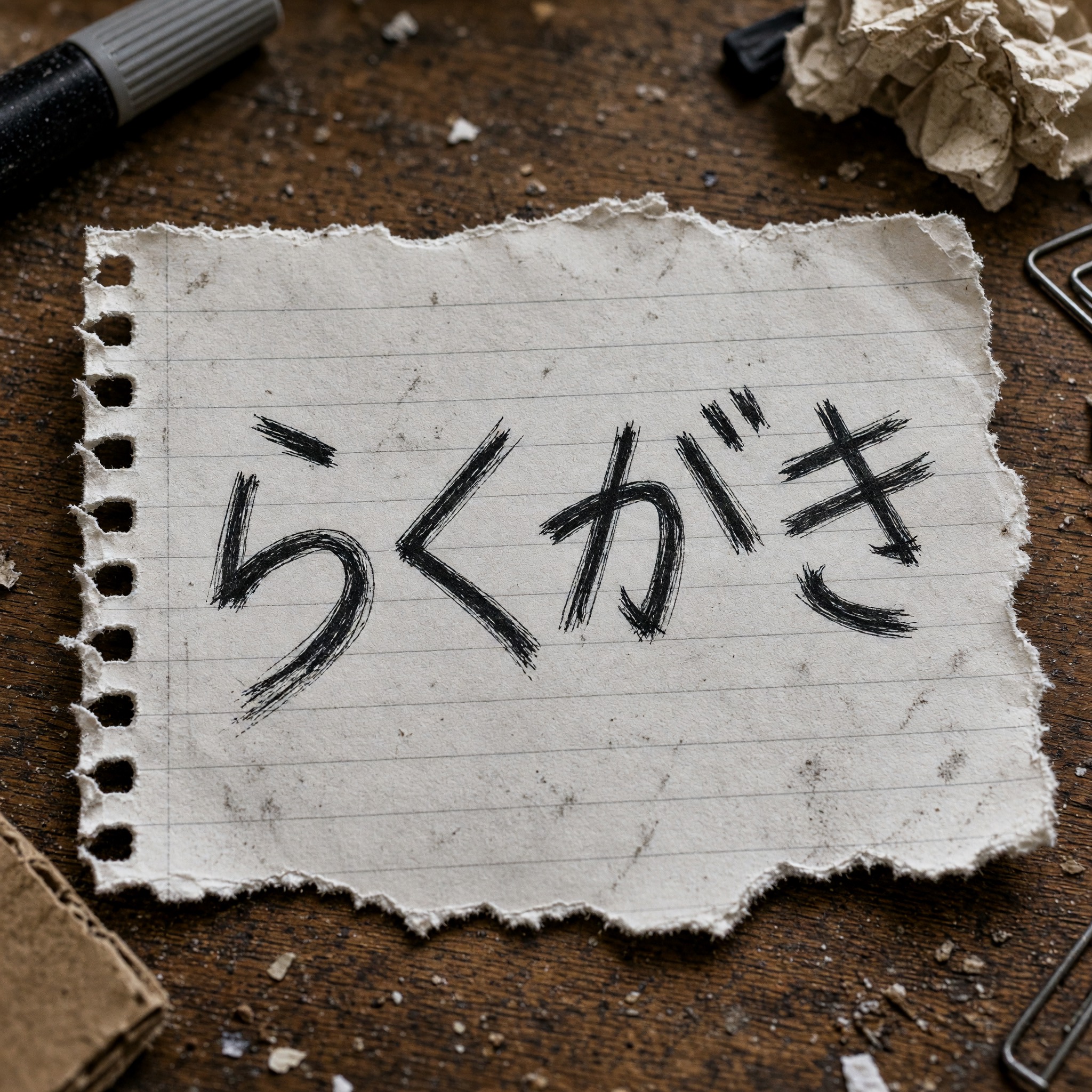Grok Imagine で生成した なぐり書き文字 AIフォント：文字「らくがき」