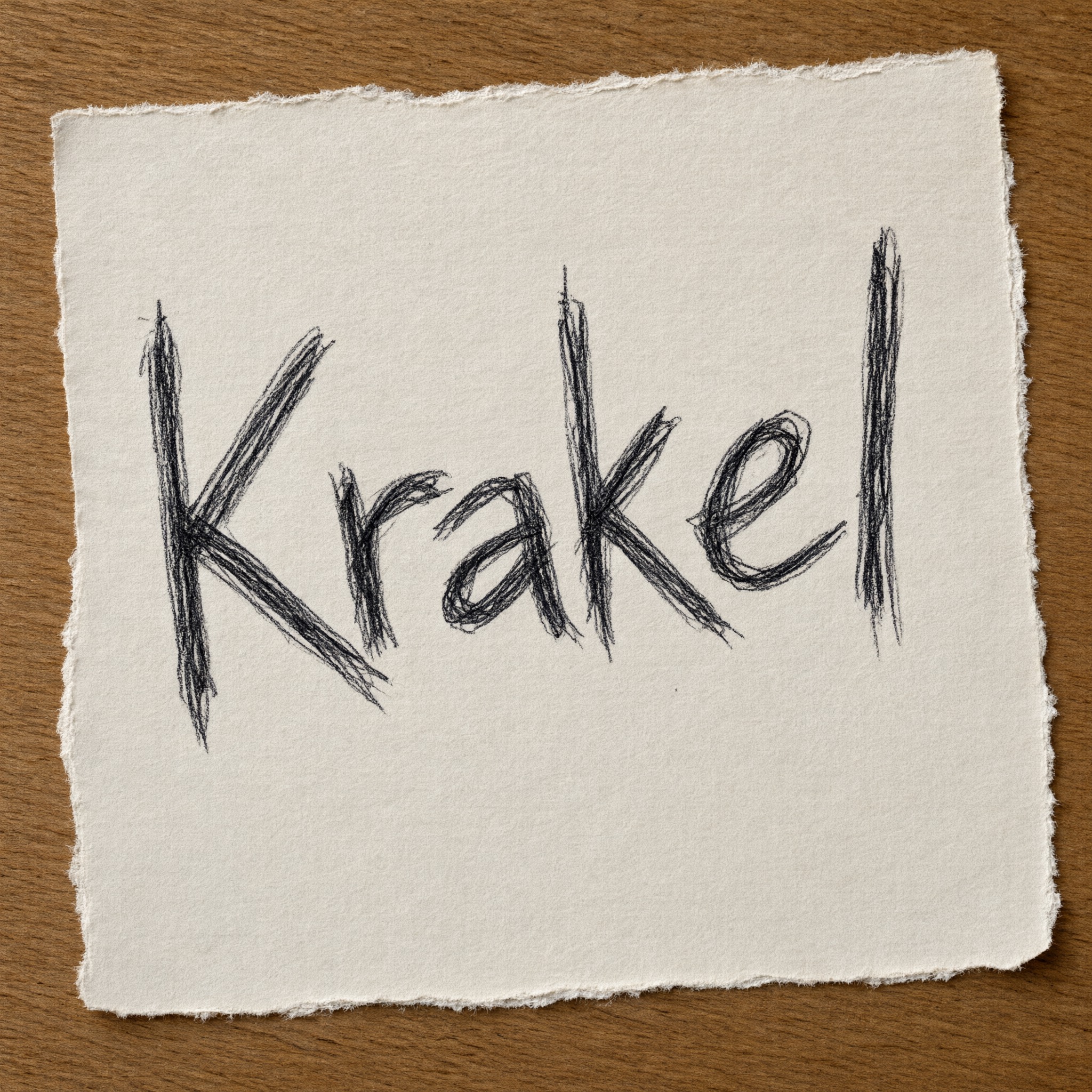 Krakelige Handschrift KI-Schrift, erstellt mit Qwen-Image: das Wort Krakel