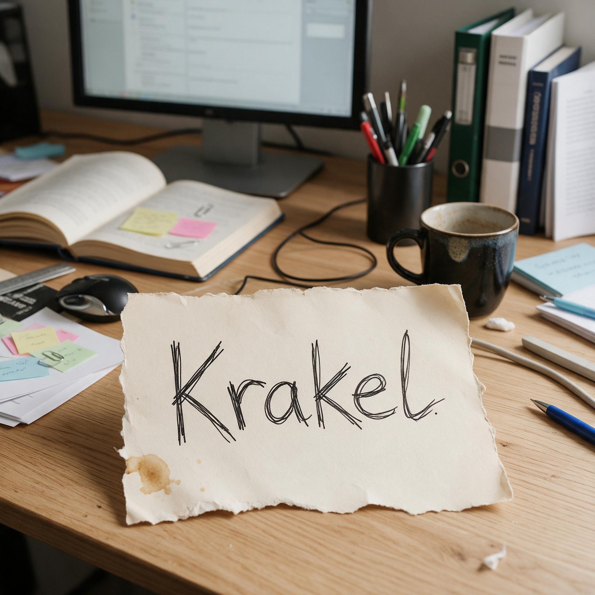 Krakelige Handschrift KI-Schrift, erstellt mit Seedream: das Wort Krakel