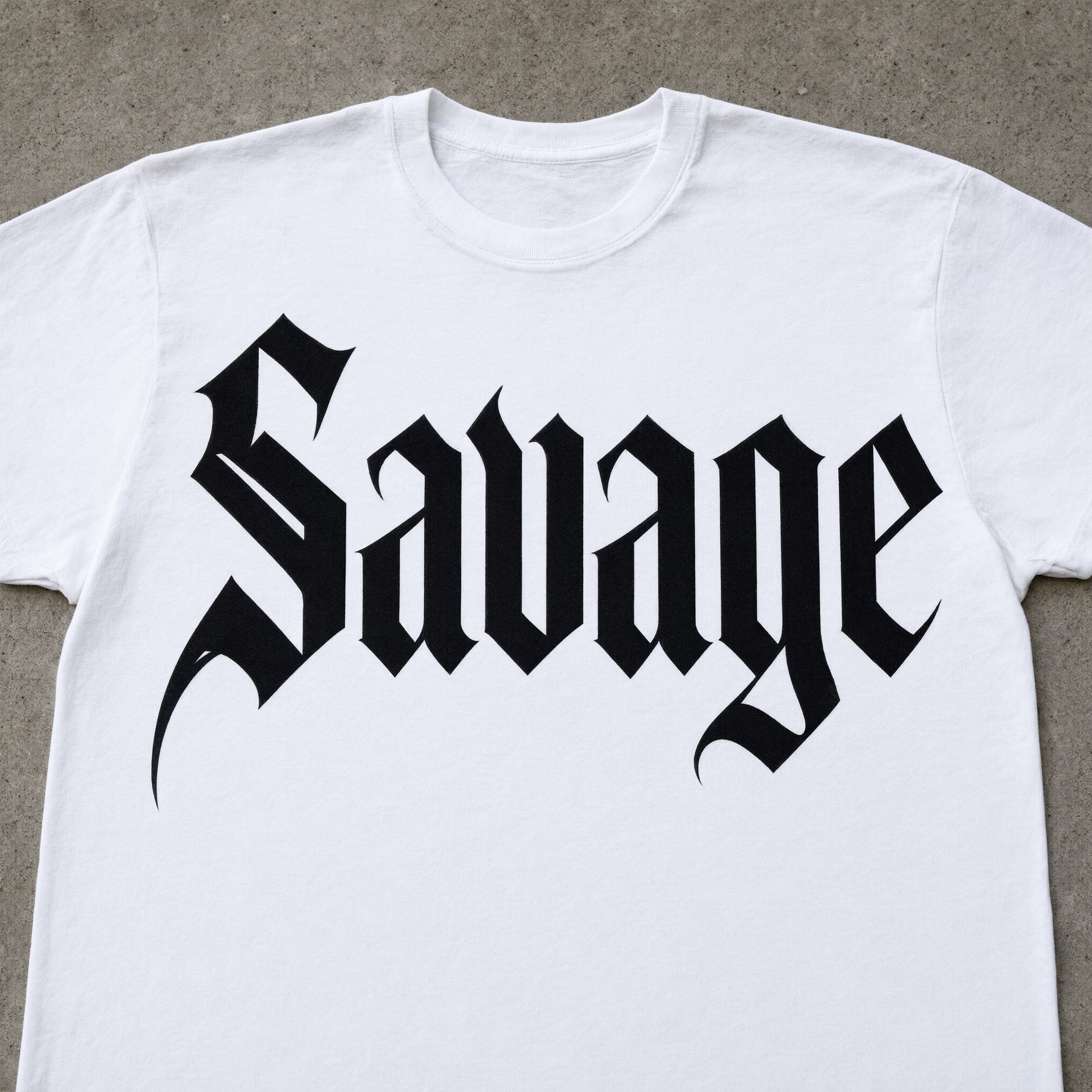Modern Gothic Font AI font generated with Qwen-Image: the word Savage