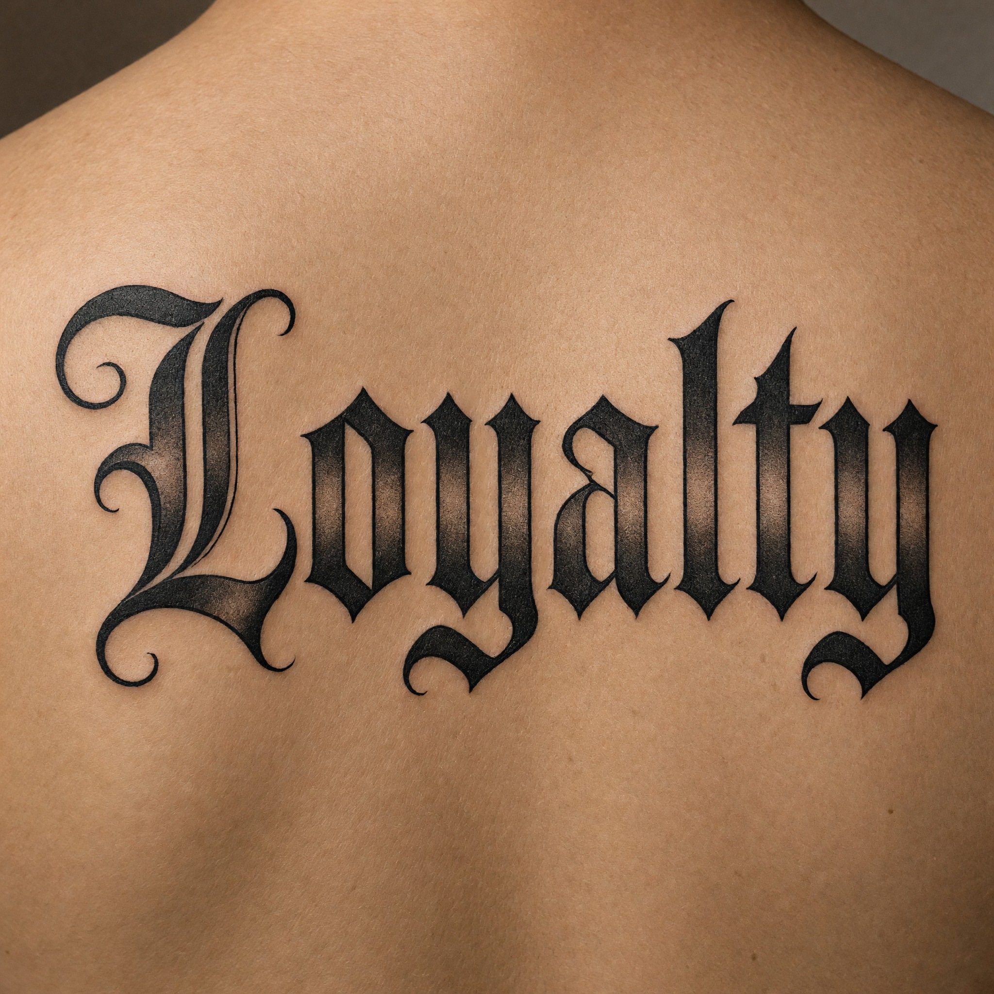 Old English Tattoo AI font generated with Grok Imagine: the word Loyalty