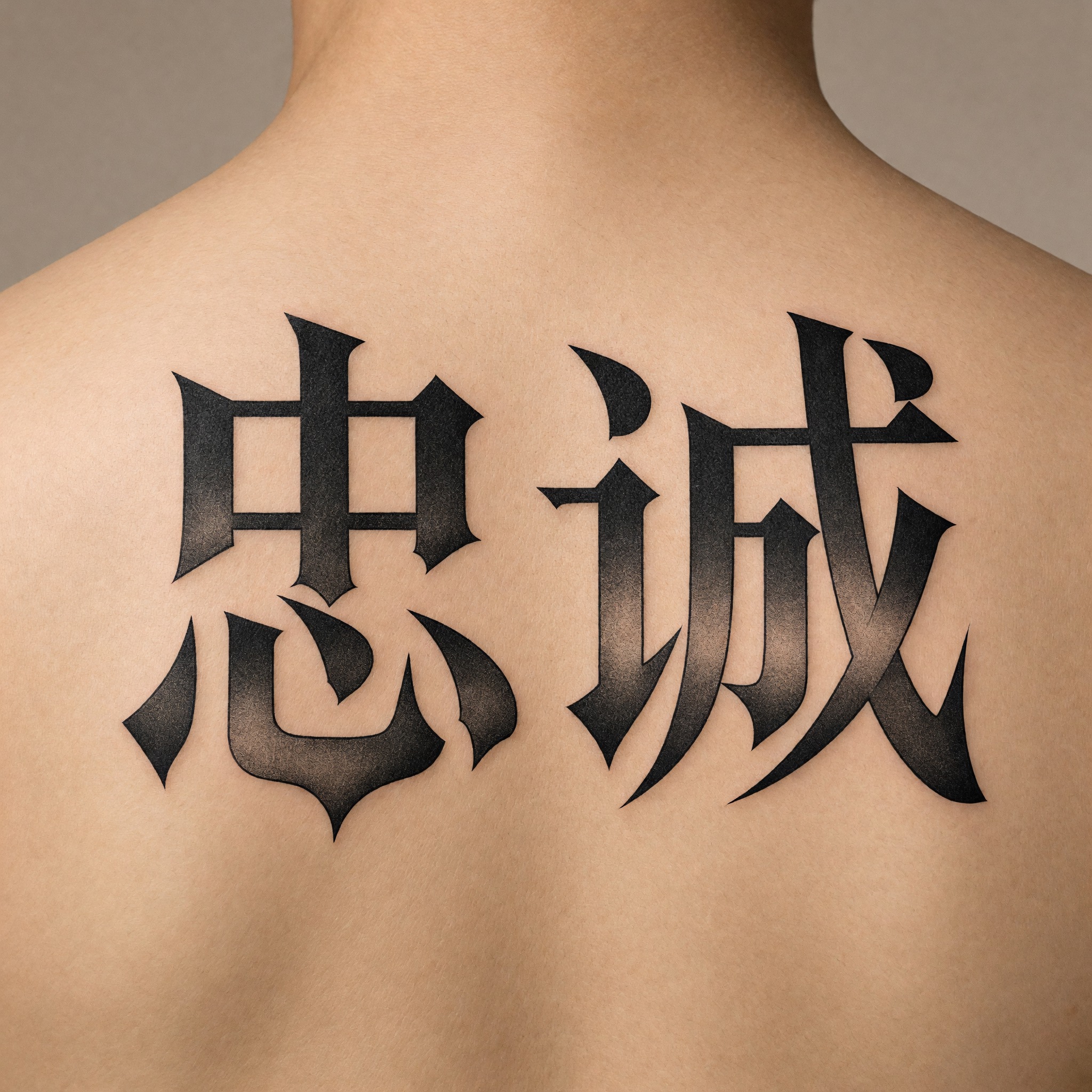 哥特纹身字 AI 字体在 Grok Imagine 上的生成结果：文字 忠诚
