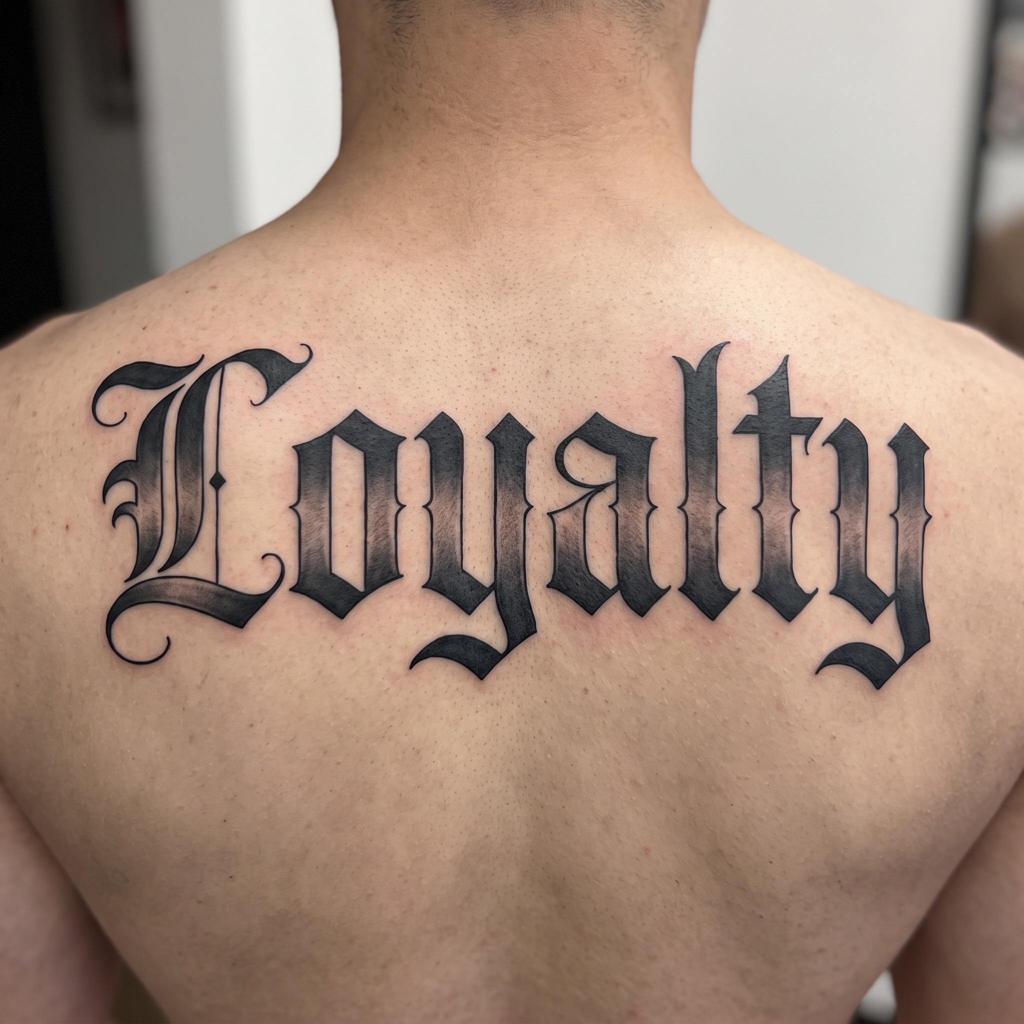 Old English Tattoo AI font generated with Nano Banana: the word Loyalty