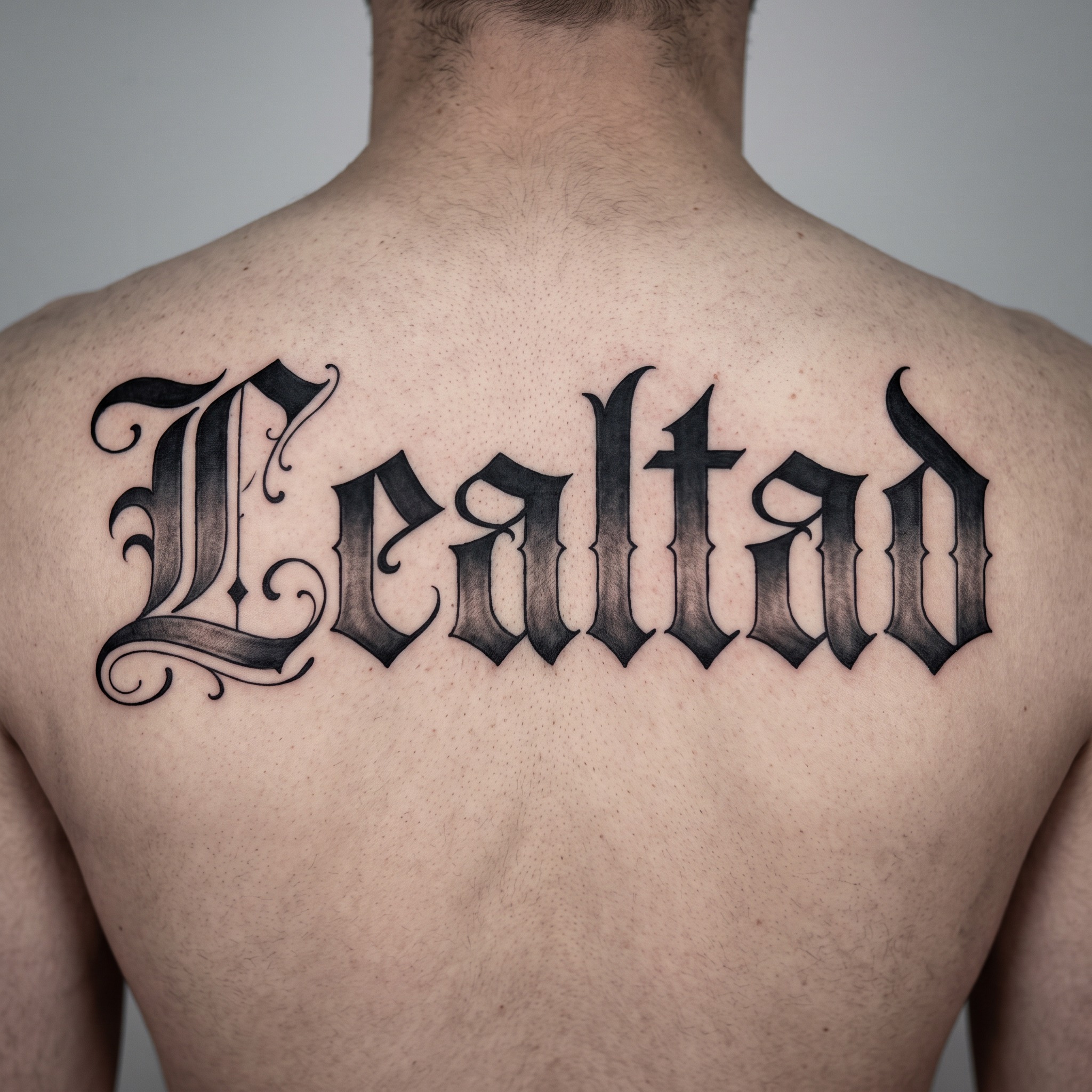 Fuente de IA Letras góticas para tatuajes generada con Nano Banana: la palabra Lealtad