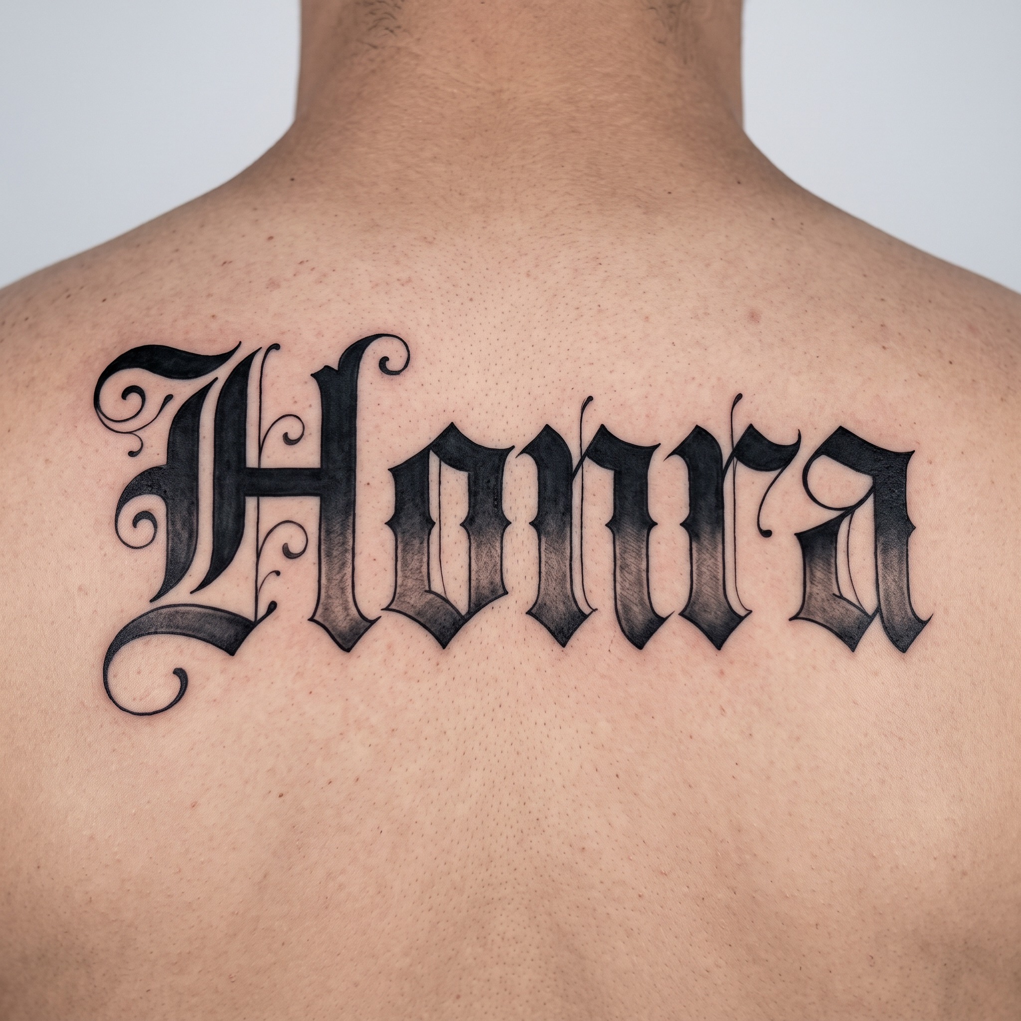 Fonte de IA Letra gótica para tatuagem gerada no Nano Banana: a palavra Honra