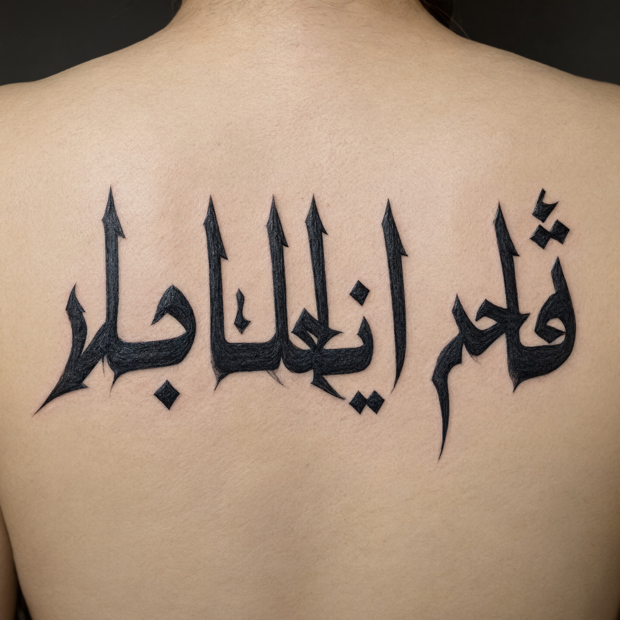 خط خط تاتو قوطي بالذكاء الاصطناعي من توليد Qwen-Image: كلمة مجد