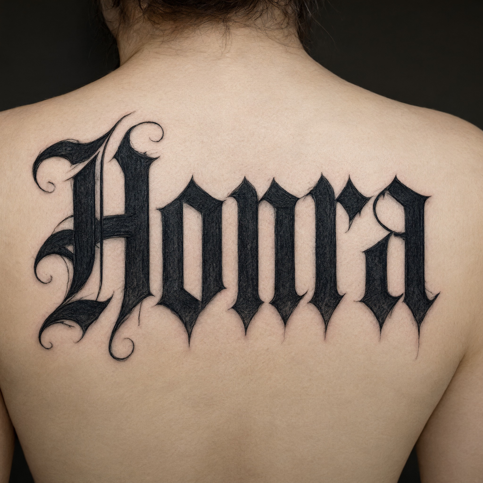 Fonte de IA Letra gótica para tatuagem gerada no Qwen-Image: a palavra Honra
