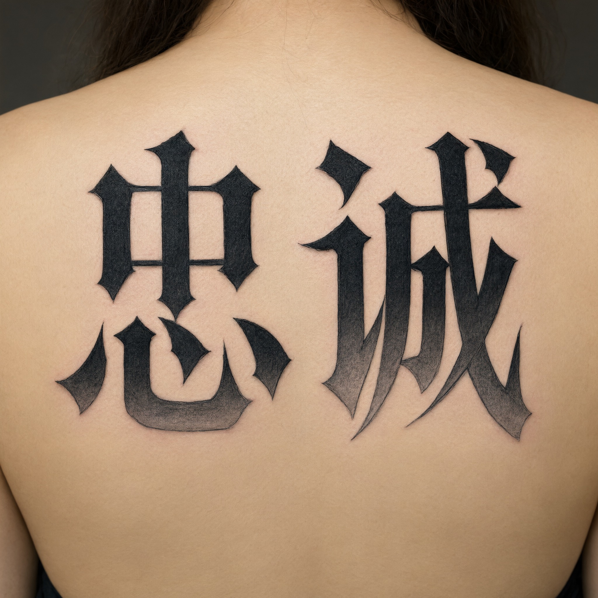 哥特纹身字 AI 字体在 Qwen-Image 上的生成结果：文字 忠诚