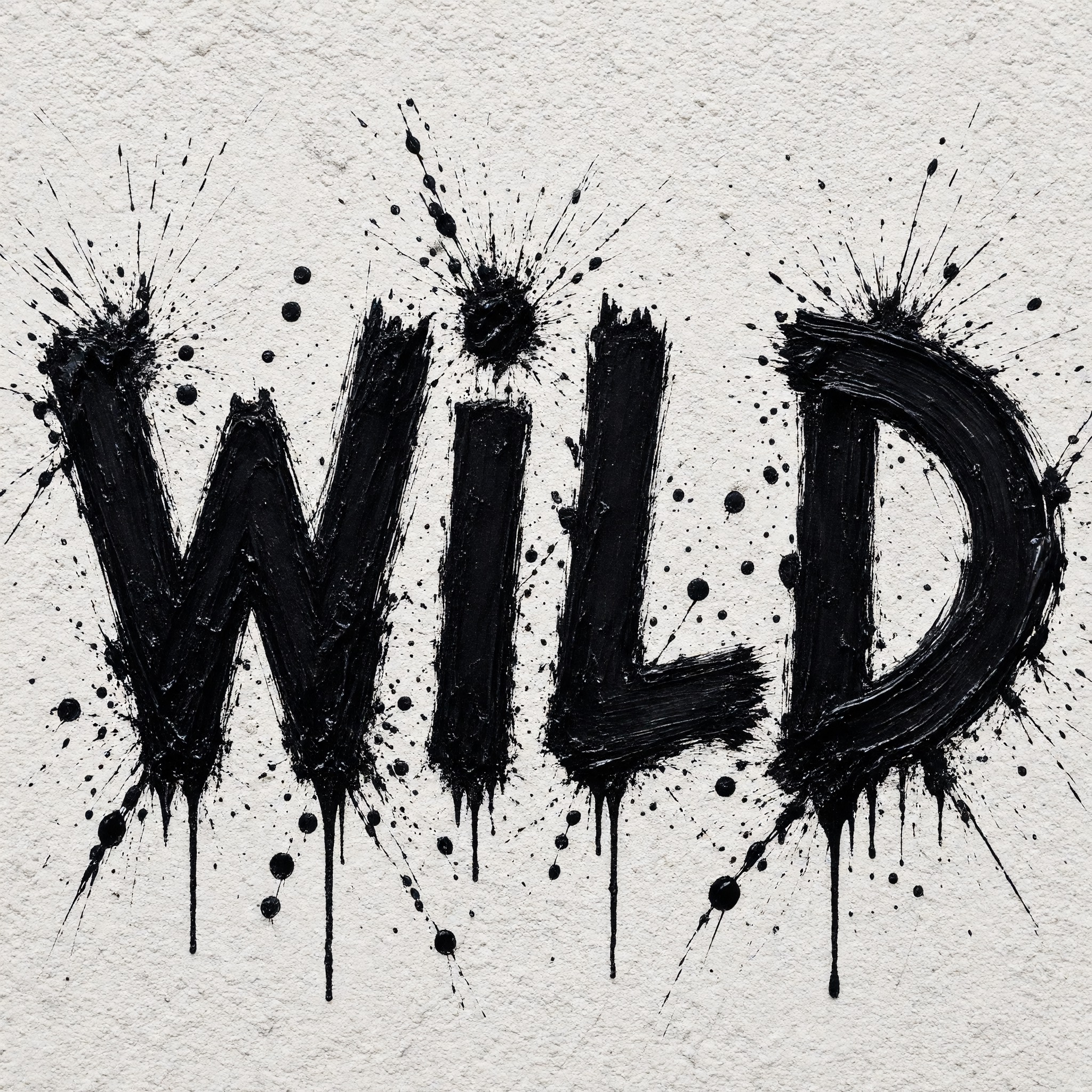 Farbspritzer-Schrift KI-Schrift, erstellt mit Grok Imagine: das Wort WILD