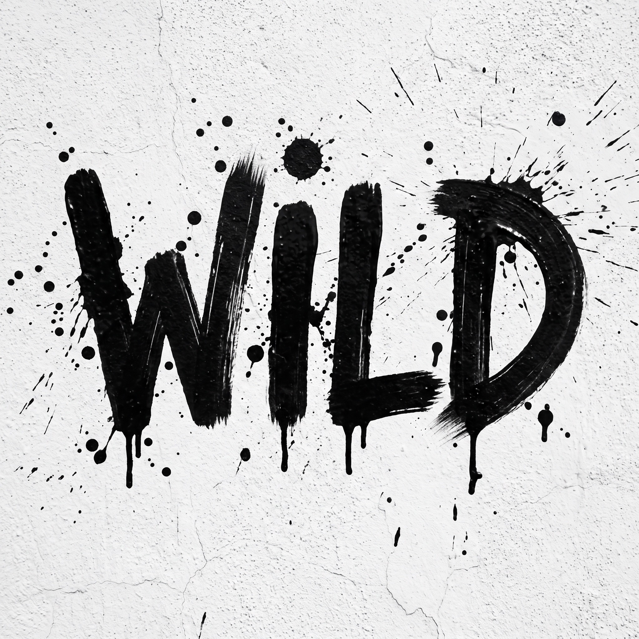 Farbspritzer-Schrift KI-Schrift, erstellt mit Nano Banana: das Wort WILD