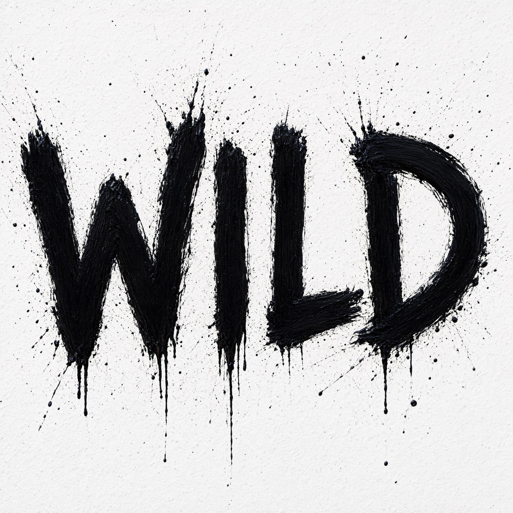 Farbspritzer-Schrift KI-Schrift, erstellt mit Qwen-Image: das Wort WILD