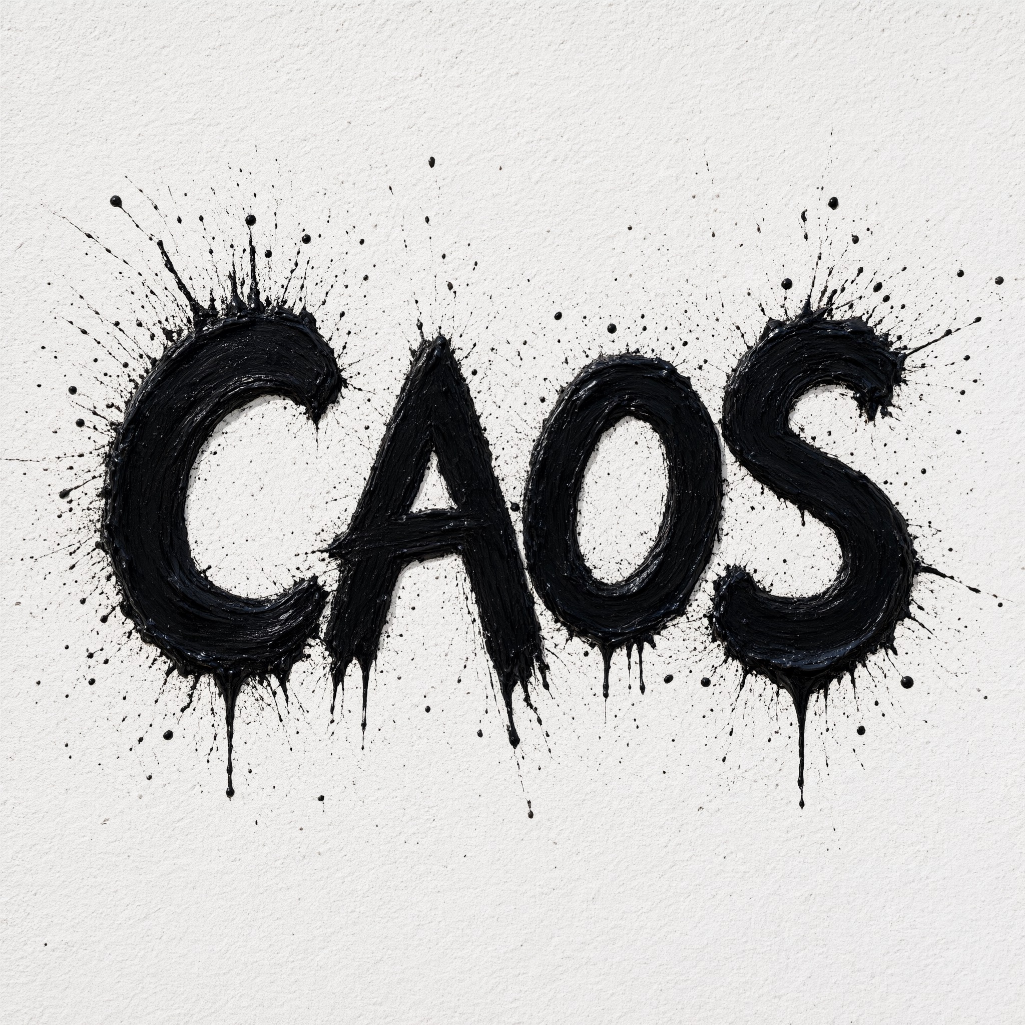 Fuente de IA Letras con salpicaduras generada con Qwen-Image: la palabra CAOS