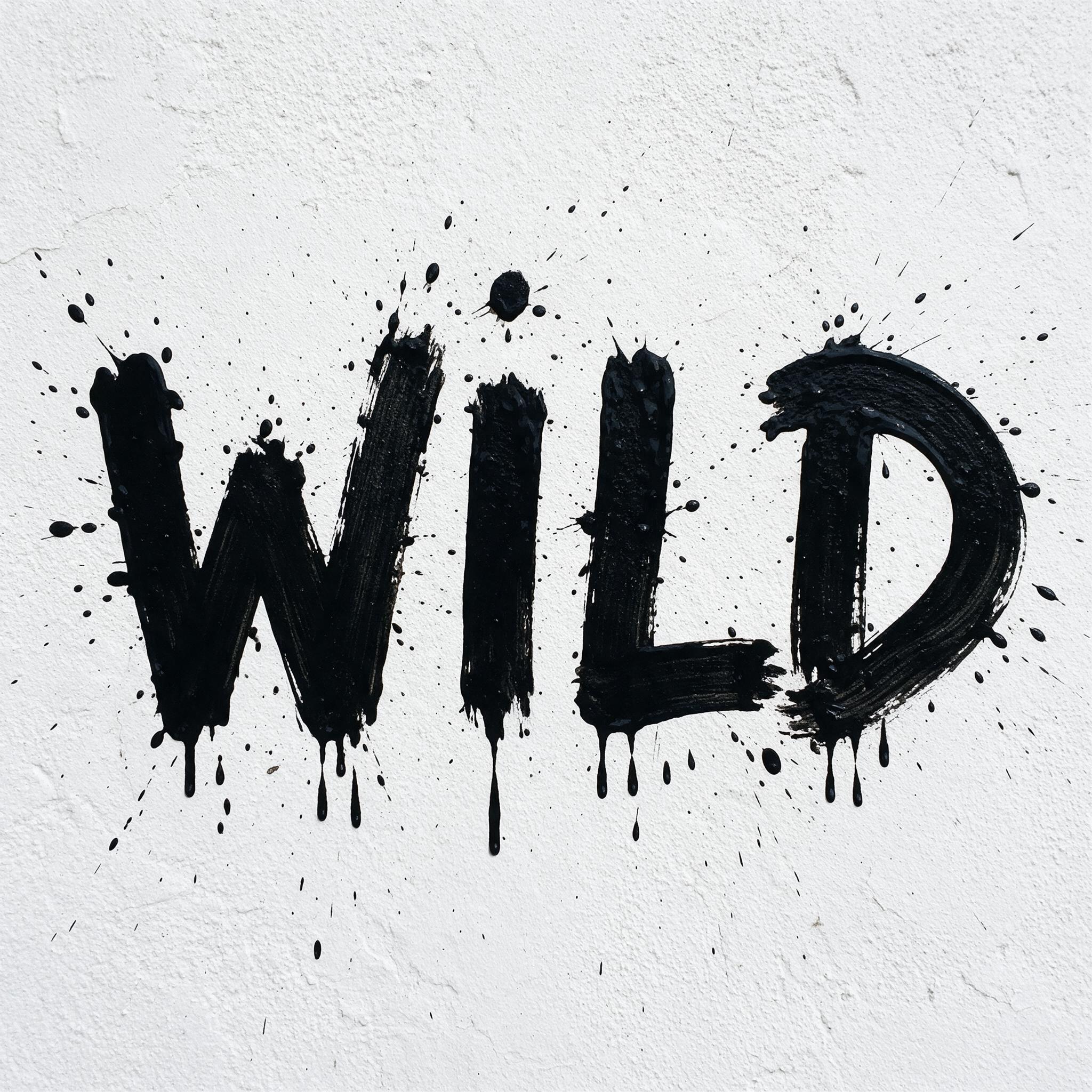 Farbspritzer-Schrift KI-Schrift, erstellt mit Seedream: das Wort WILD