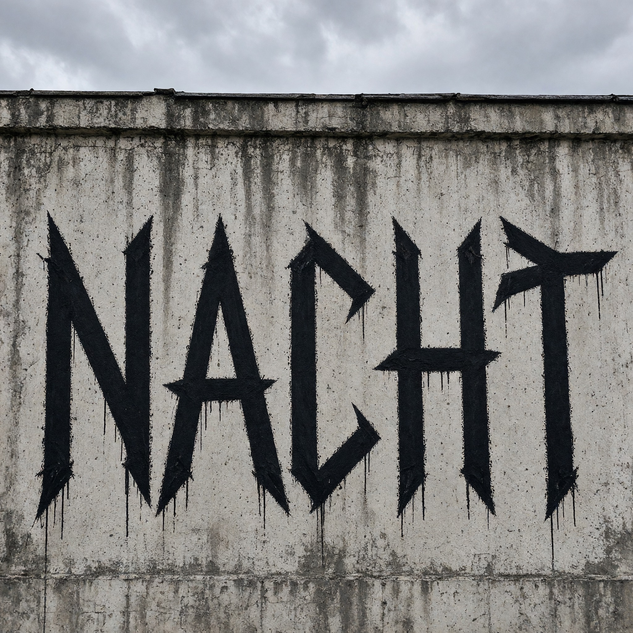 Pichação-Schrift KI-Schrift, erstellt mit Grok Imagine: das Wort NACHT