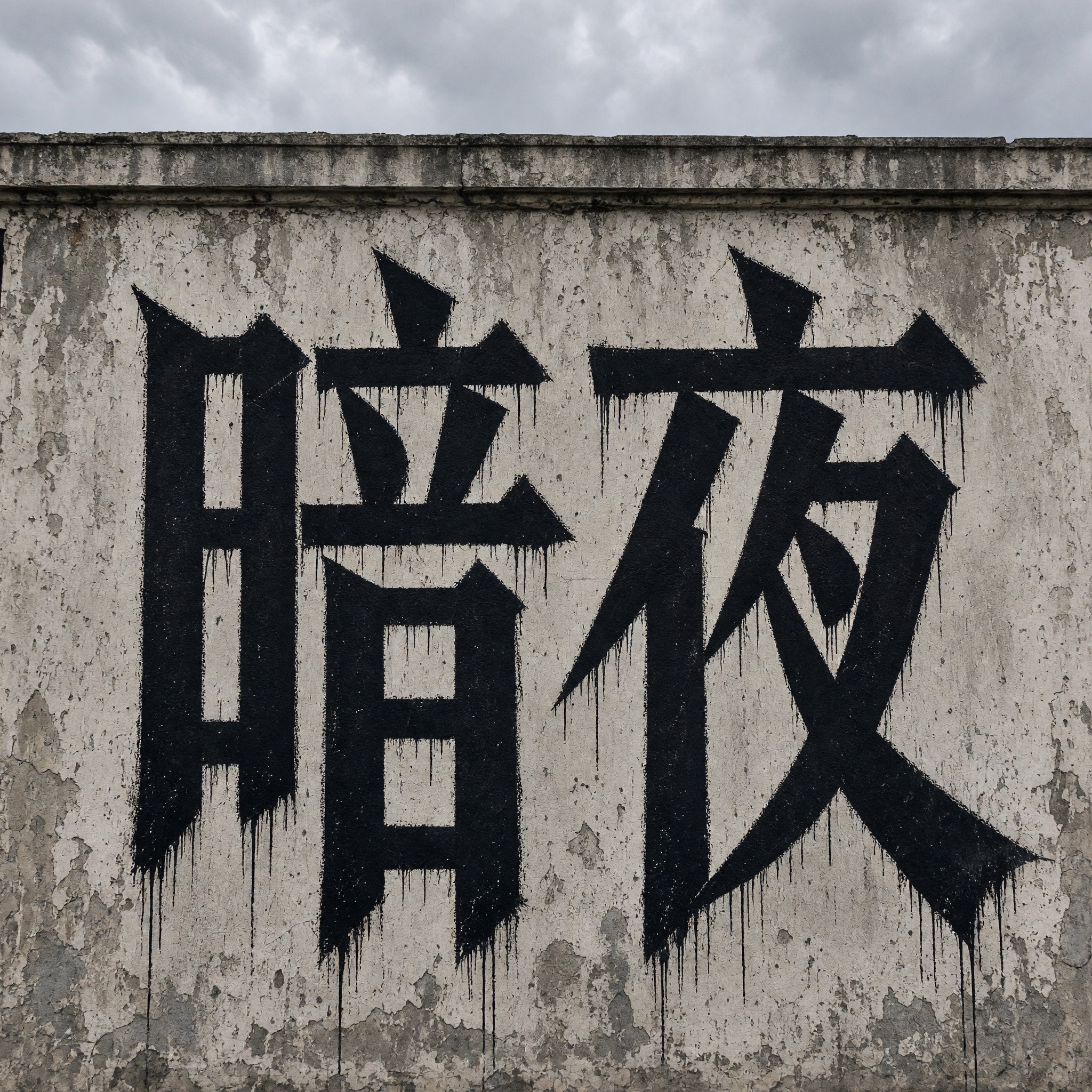 巴西 pichação 涂鸦字 AI 字体在 Grok Imagine 上的生成结果：文字 暗夜