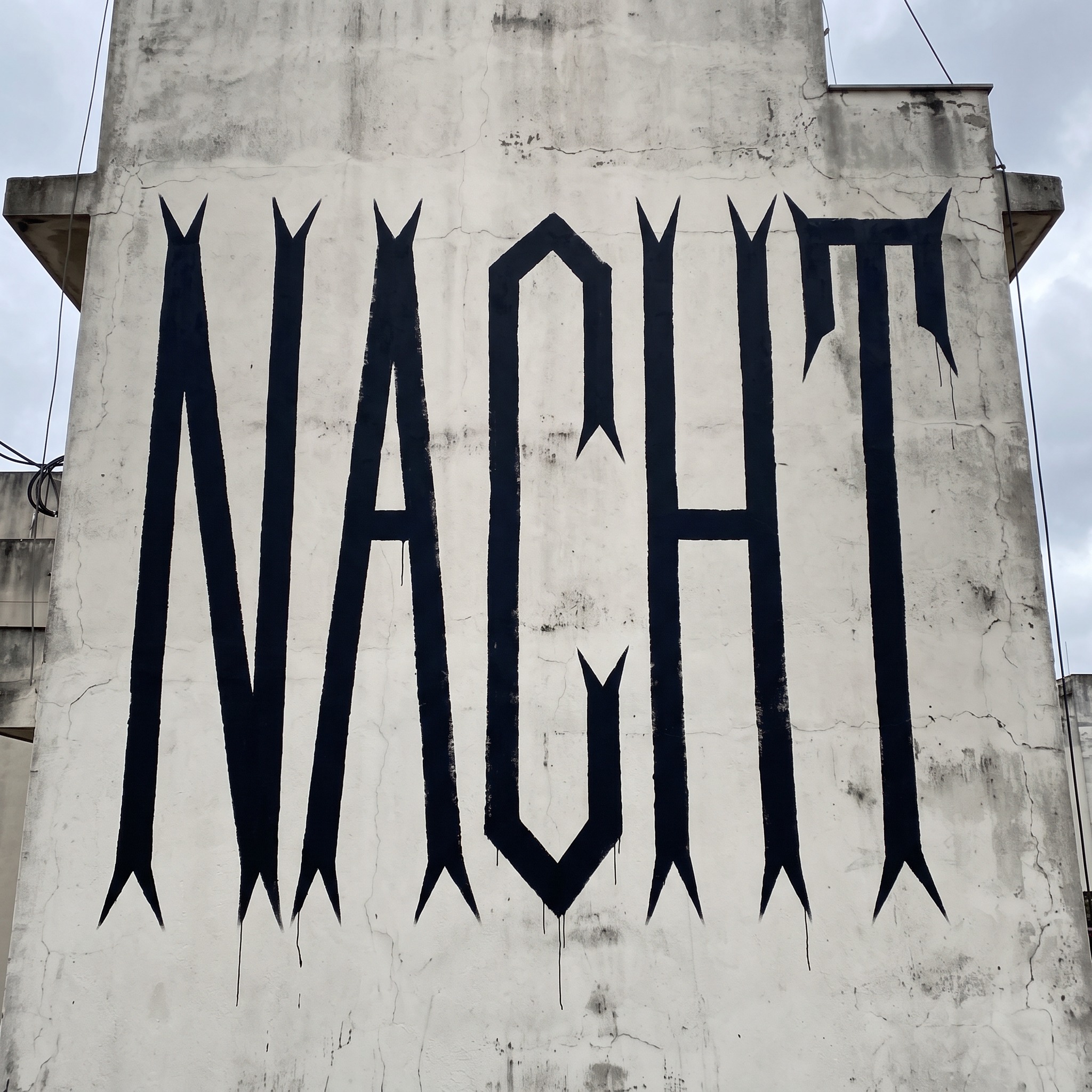 Pichação-Schrift KI-Schrift, erstellt mit Nano Banana: das Wort NACHT