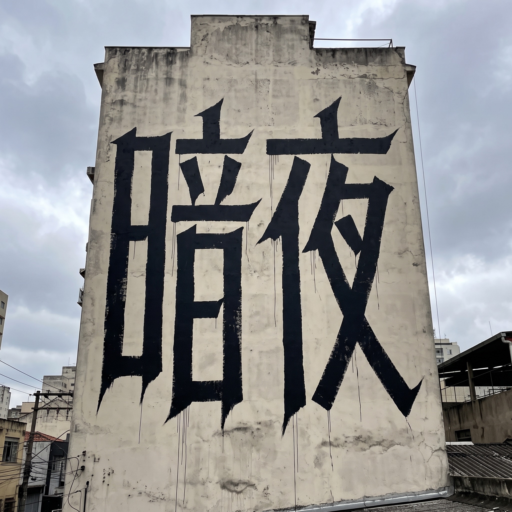 巴西 pichação 涂鸦字 AI 字体在 Nano Banana 上的生成结果：文字 暗夜