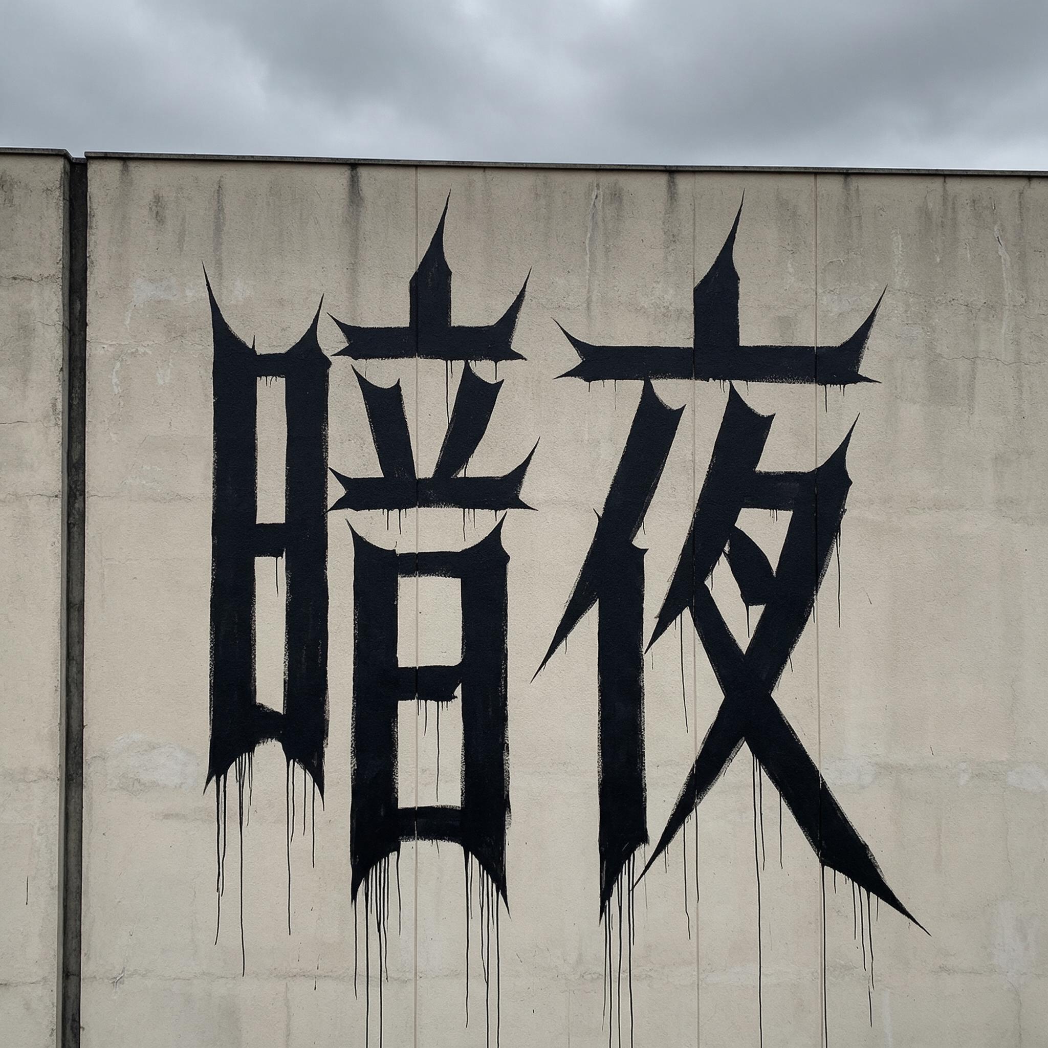 巴西 pichação 涂鸦字 AI 字体在 Seedream 上的生成结果：文字 暗夜