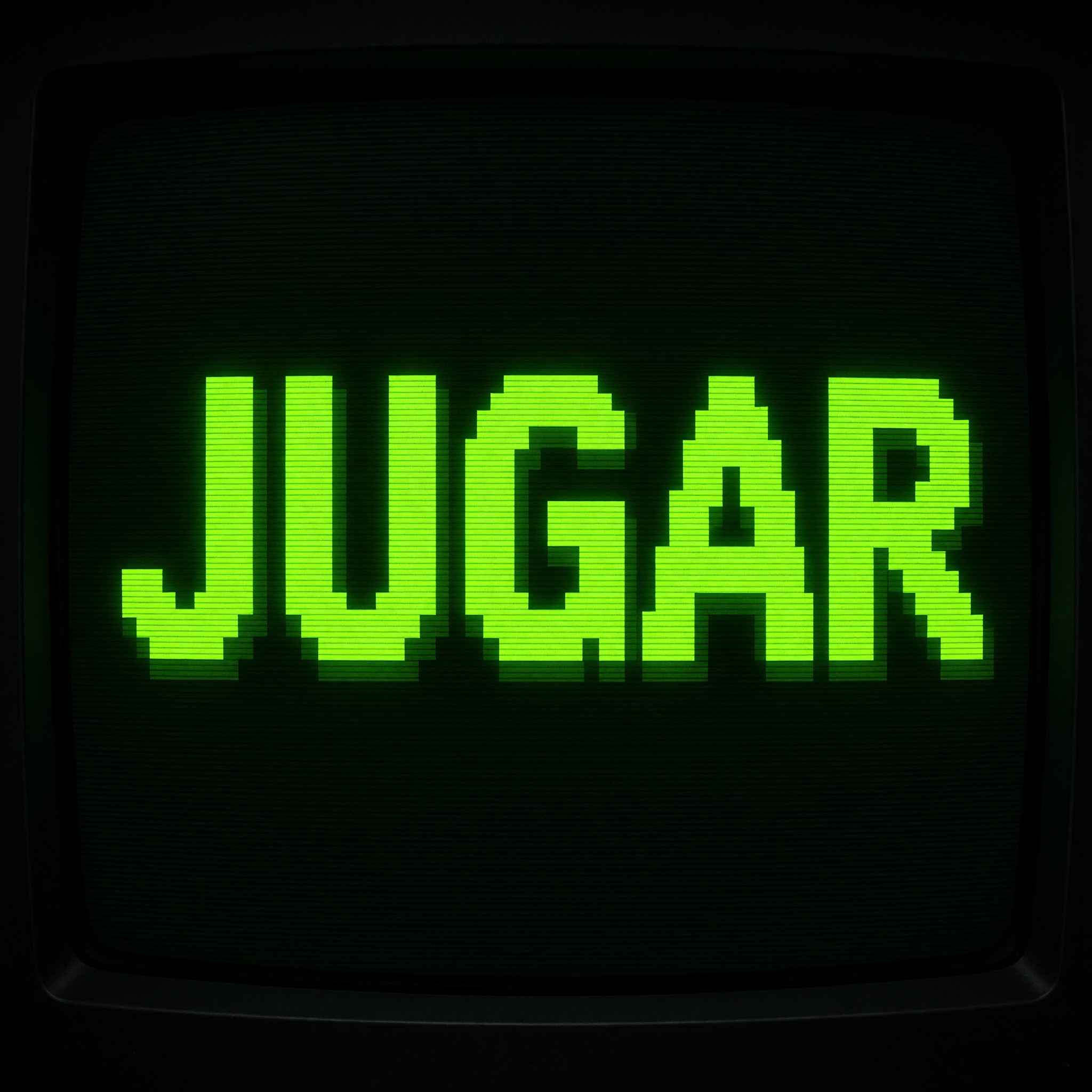 Fuente de IA Letra pixel generada con Grok Imagine: la palabra JUGAR