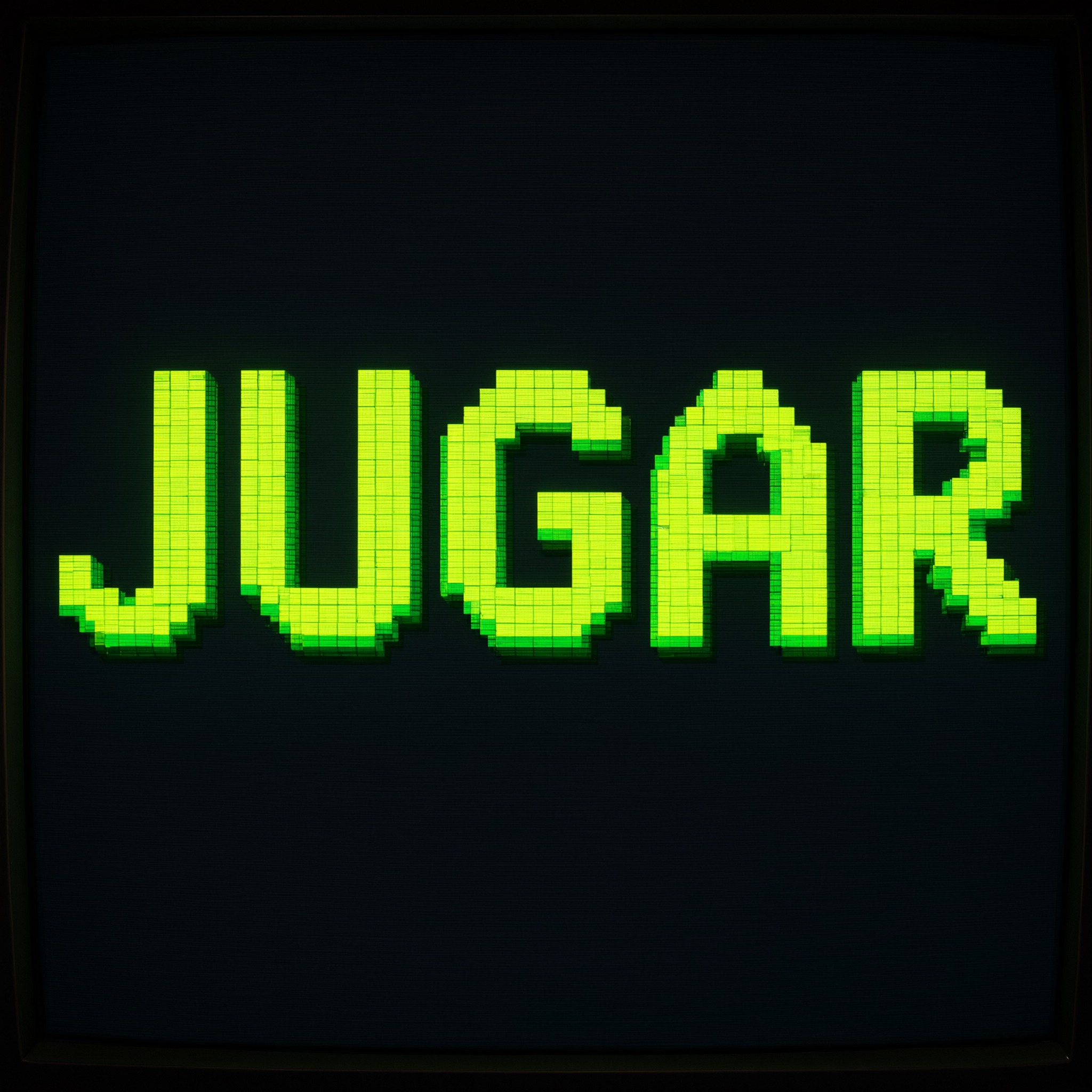 Fuente de IA Letra pixel generada con Qwen-Image: la palabra JUGAR