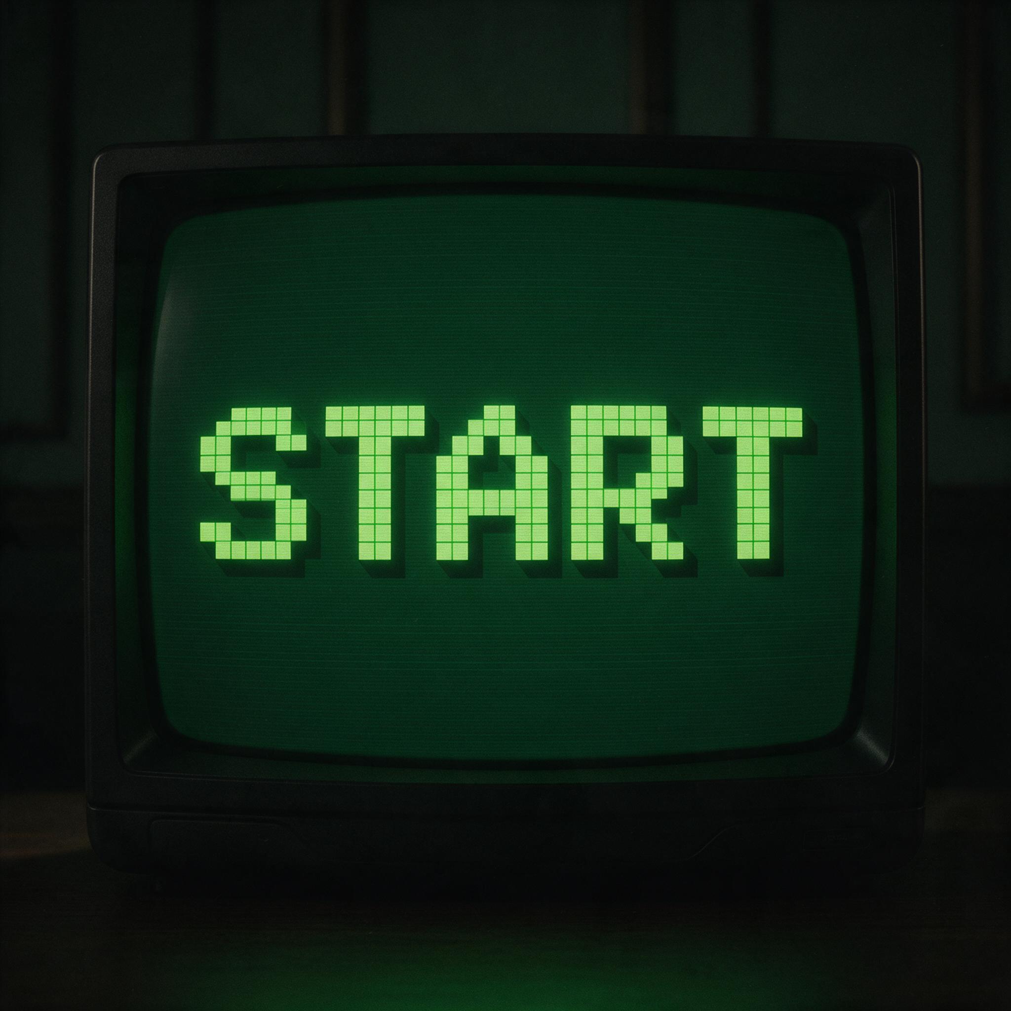 Pixel Font AI font generated with Seedream: the word START
