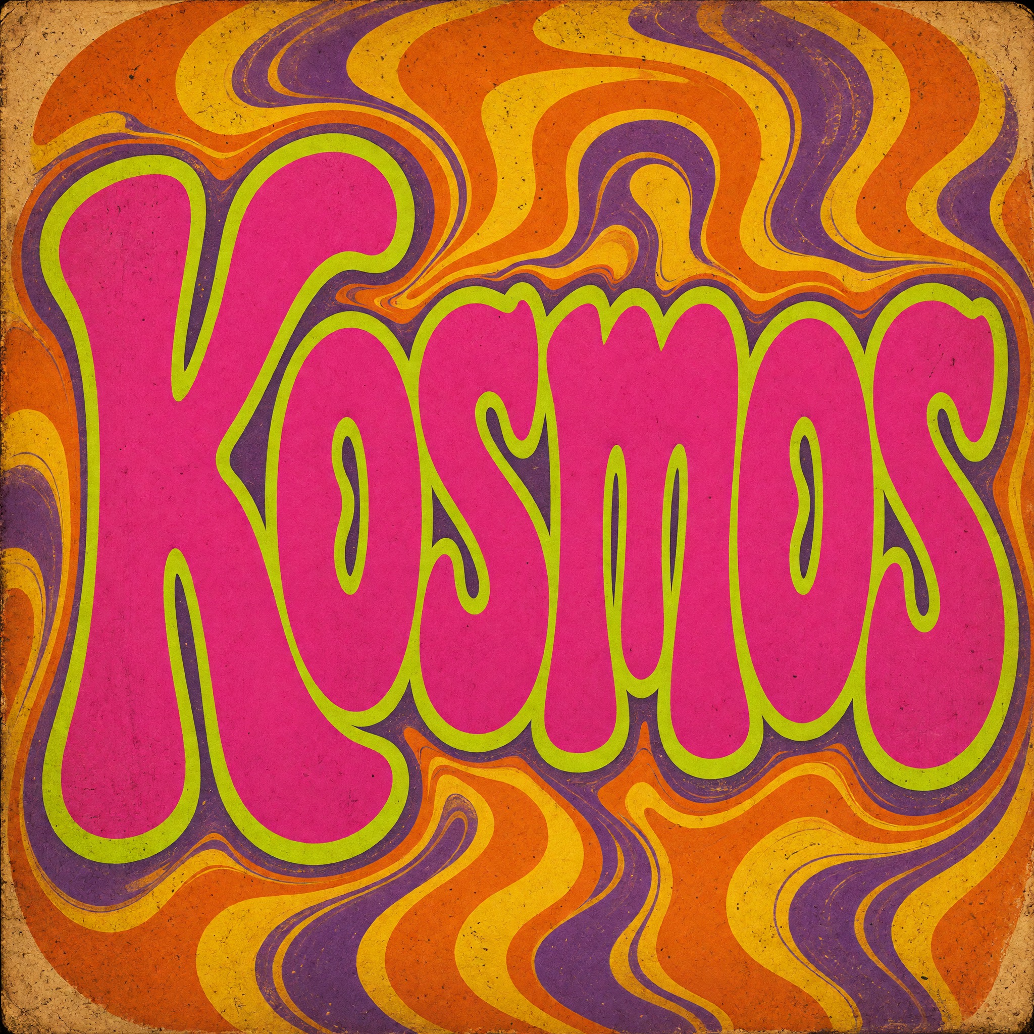 Psychedelische Schrift KI-Schrift, erstellt mit Grok Imagine: das Wort Kosmos