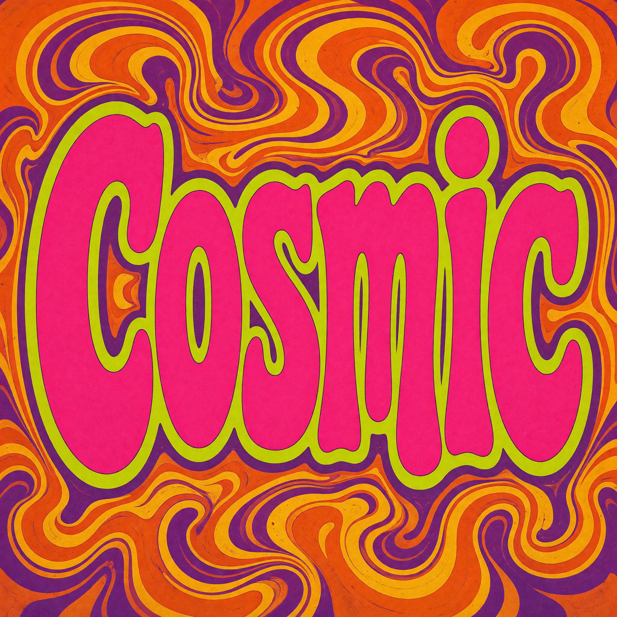 Psychedelic Font AI font generated with Grok Imagine: the word Cosmic