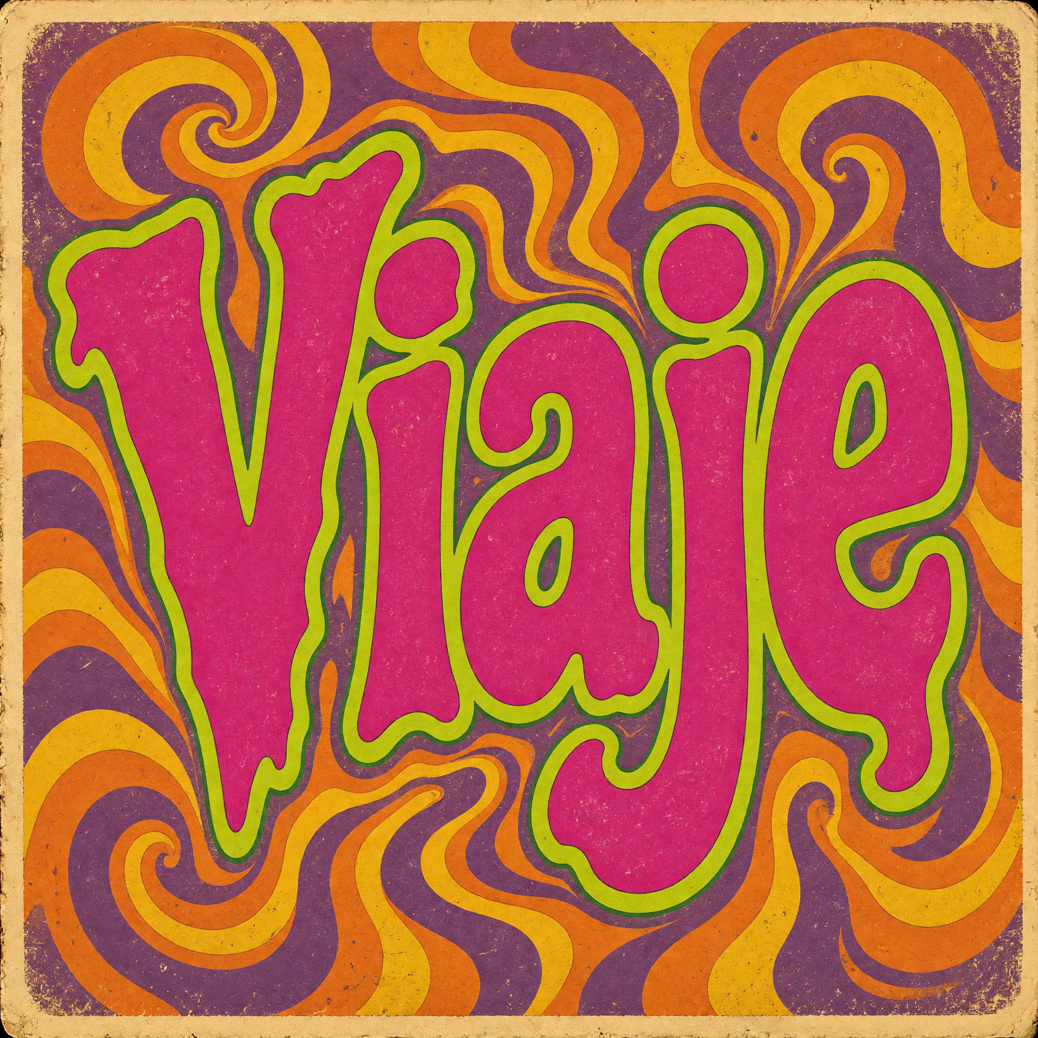 Fuente de IA Letra psicodélica generada con Grok Imagine: la palabra Viaje