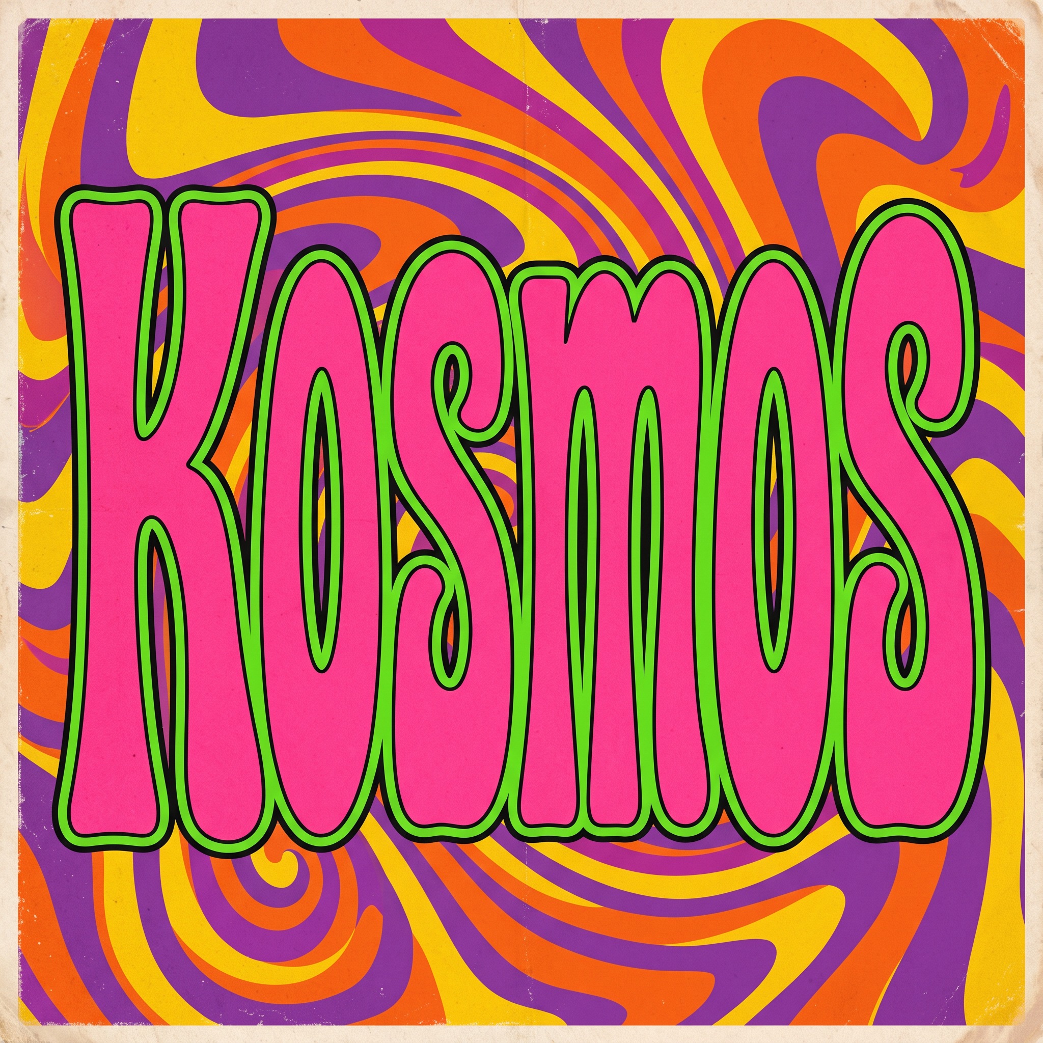 Psychedelische Schrift KI-Schrift, erstellt mit Nano Banana: das Wort Kosmos