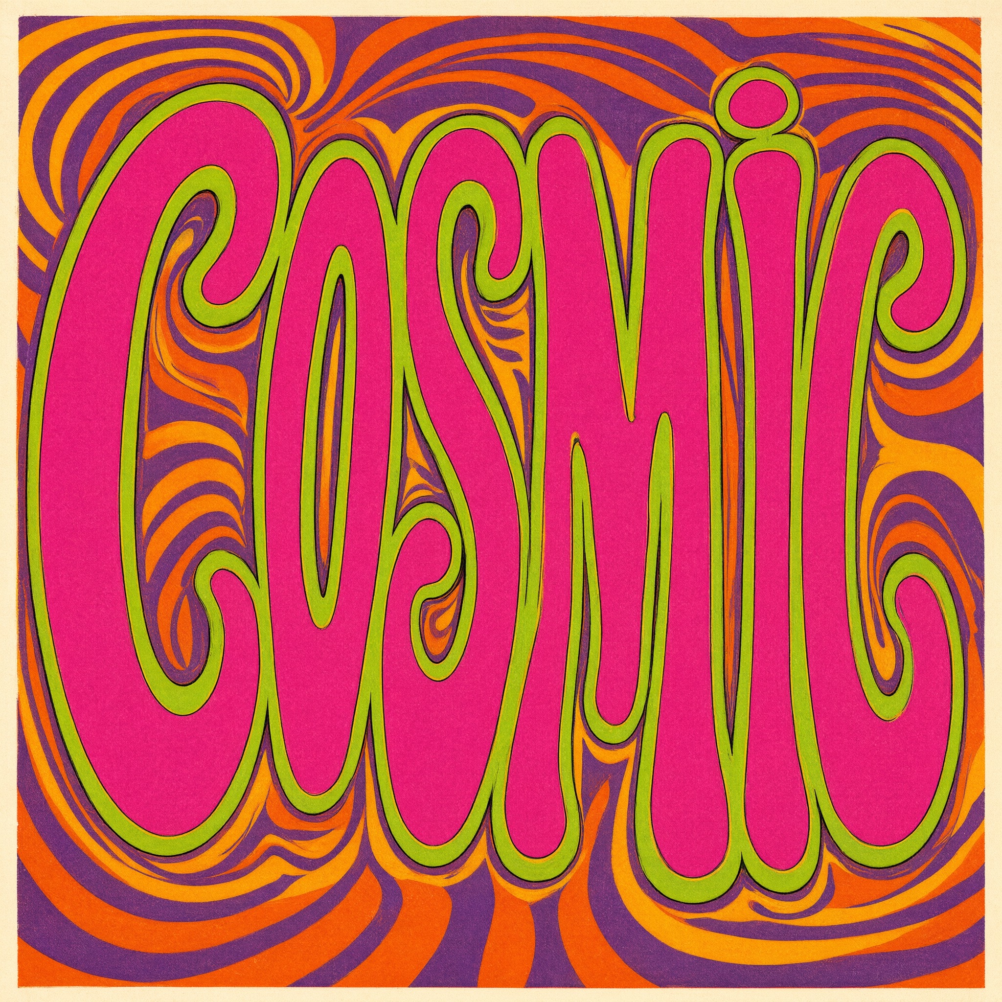 Psychedelic Font AI font generated with Qwen-Image: the word Cosmic