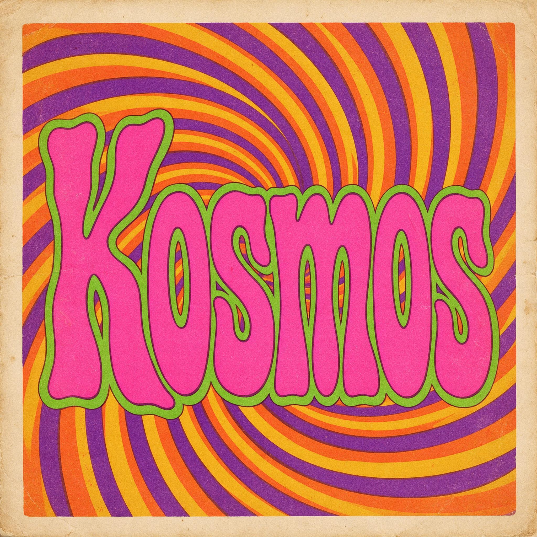 Psychedelische Schrift KI-Schrift, erstellt mit Seedream: das Wort Kosmos