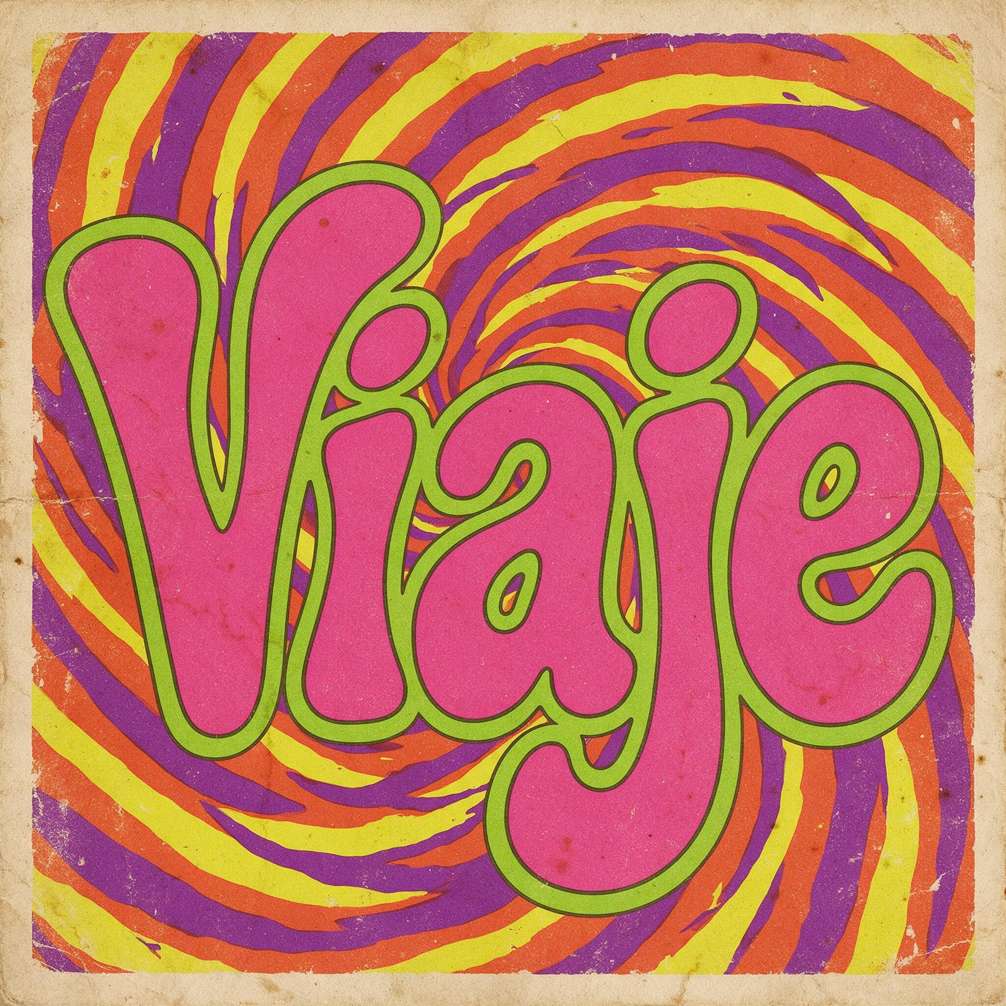 Fuente de IA Letra psicodélica generada con Seedream: la palabra Viaje
