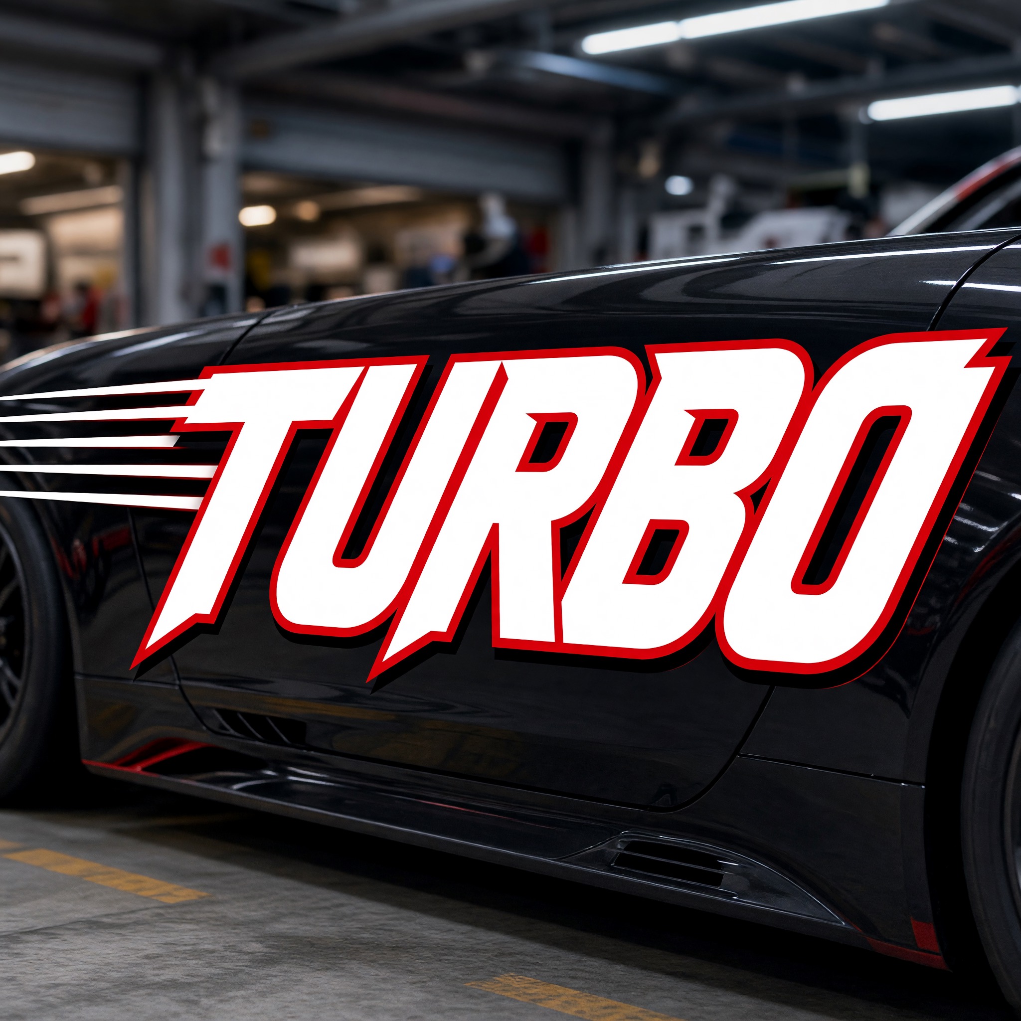 Rennschrift KI-Schrift, erstellt mit Grok Imagine: das Wort TURBO