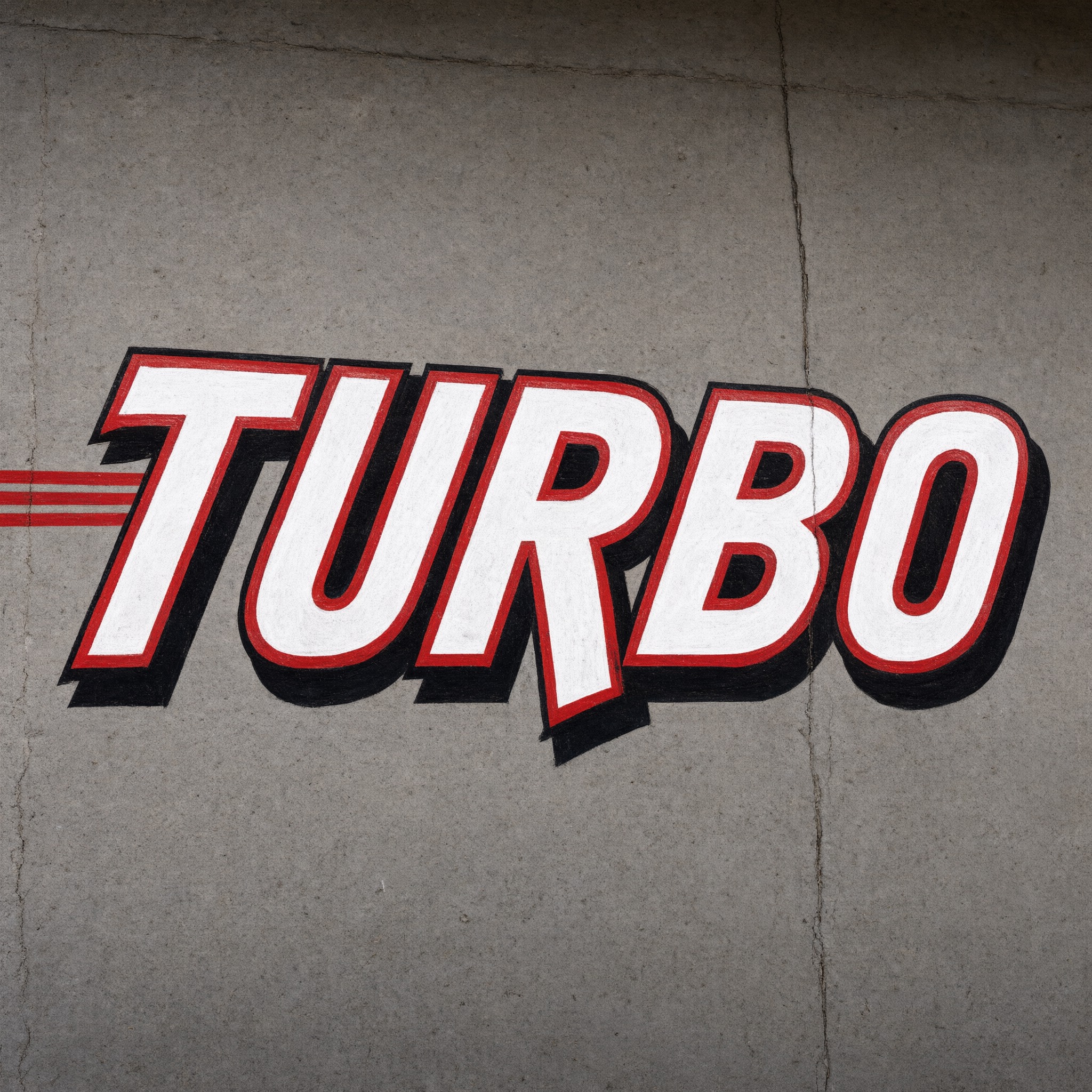 Rennschrift KI-Schrift, erstellt mit Qwen-Image: das Wort TURBO