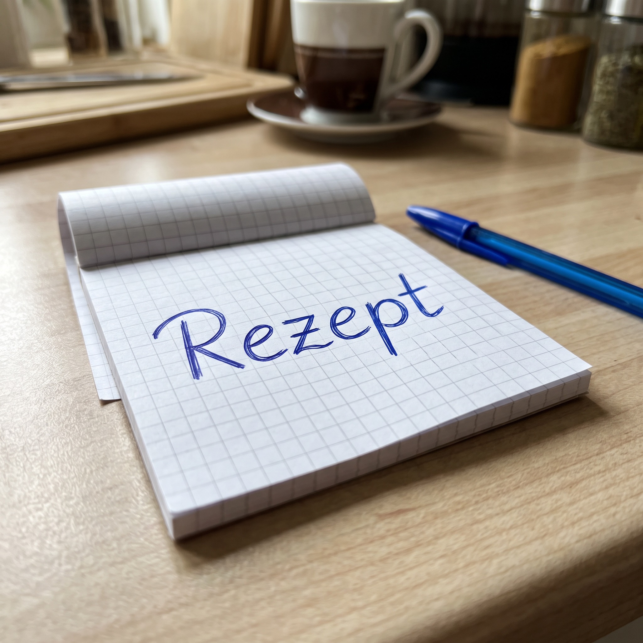 Echte Handschrift KI-Schrift, erstellt mit Nano Banana: das Wort Rezept