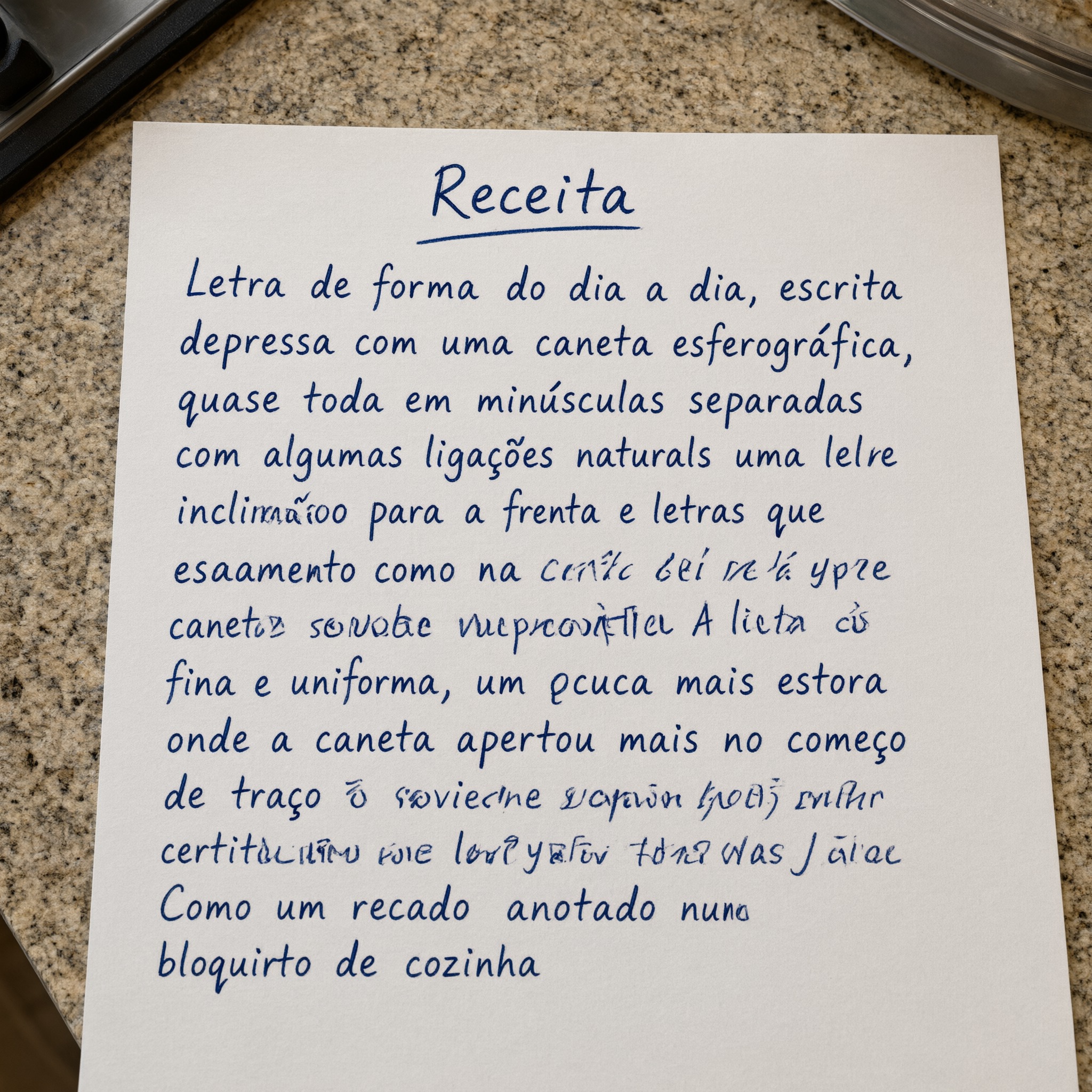 Fonte de IA Letra de mão realista gerada no Qwen-Image: a palavra Receita
