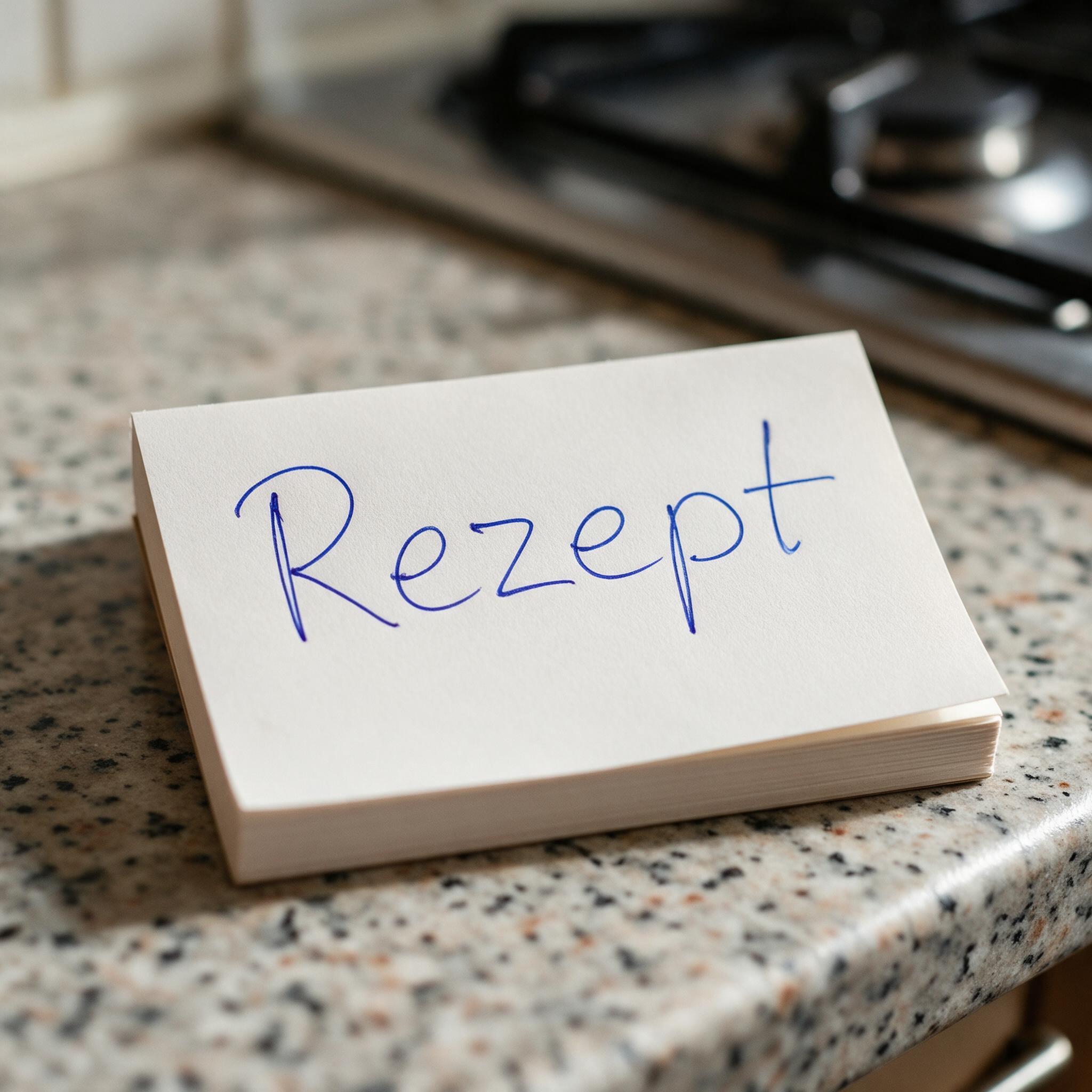 Echte Handschrift KI-Schrift, erstellt mit Seedream: das Wort Rezept