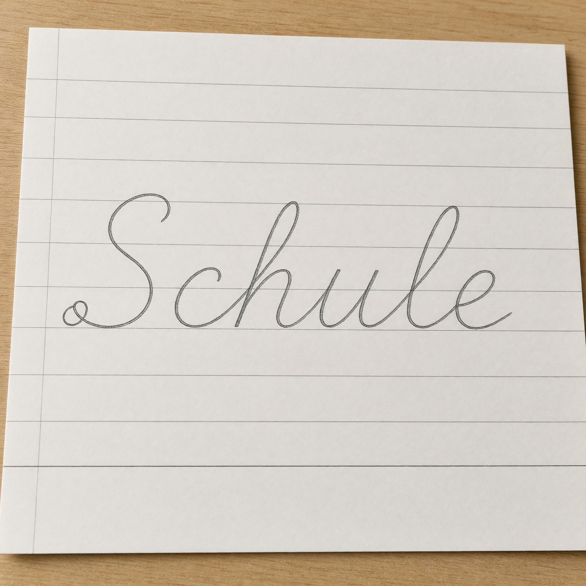 Schulschreibschrift KI-Schrift, erstellt mit Grok Imagine: das Wort Schule