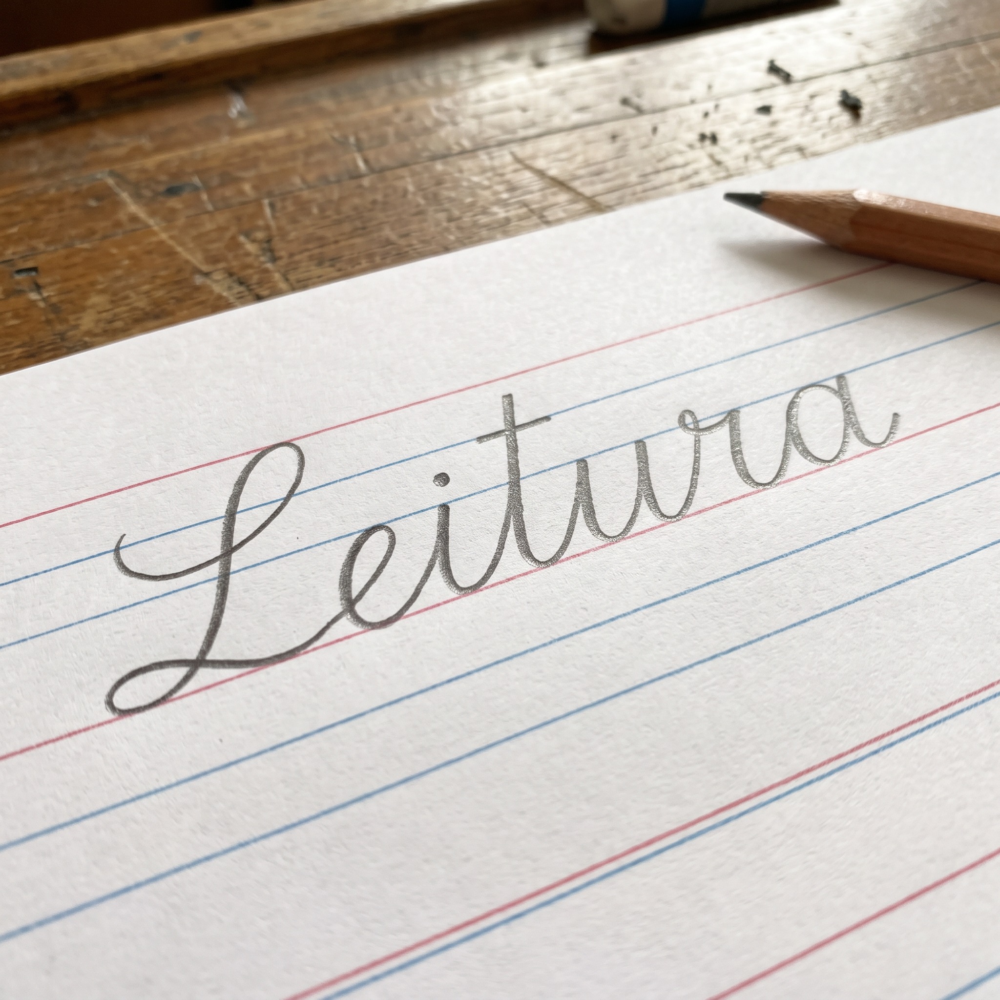 Fonte de IA Letra cursiva escolar gerada no Nano Banana: a palavra Leitura