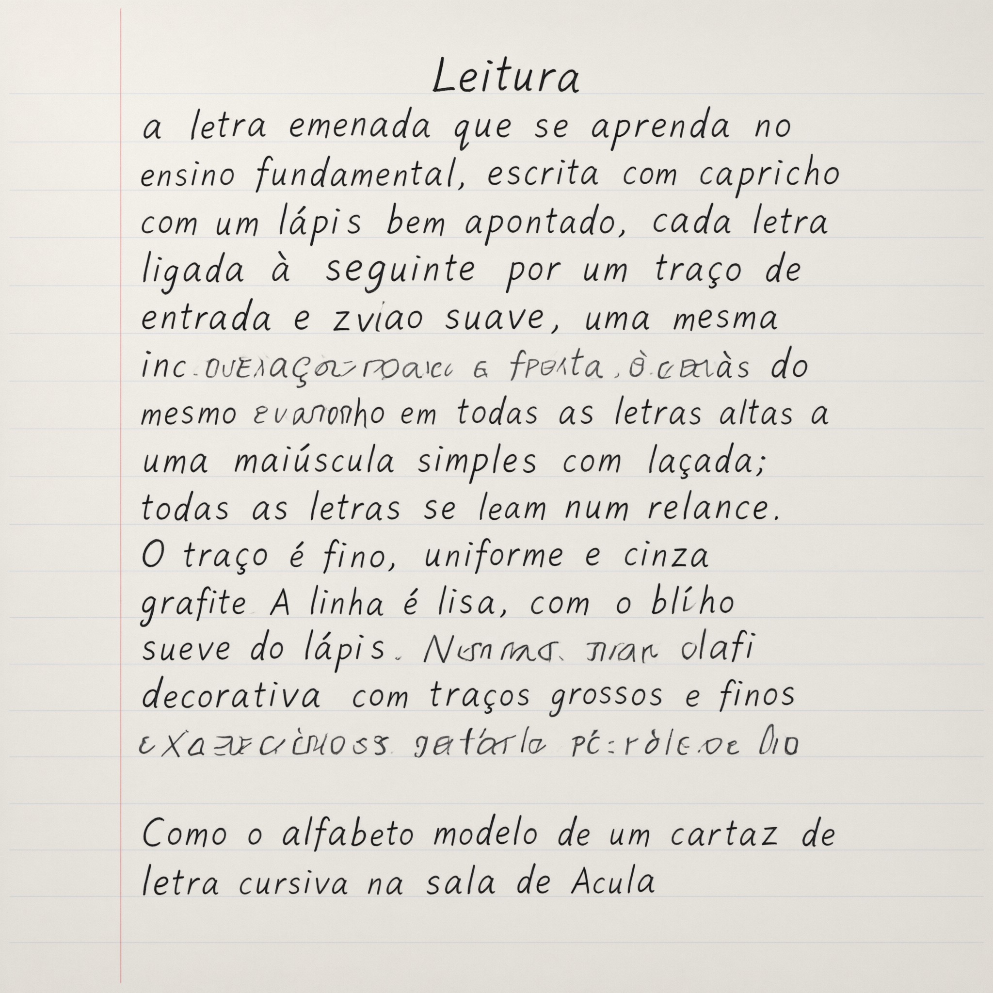 Fonte de IA Letra cursiva escolar gerada no Qwen-Image: a palavra Leitura