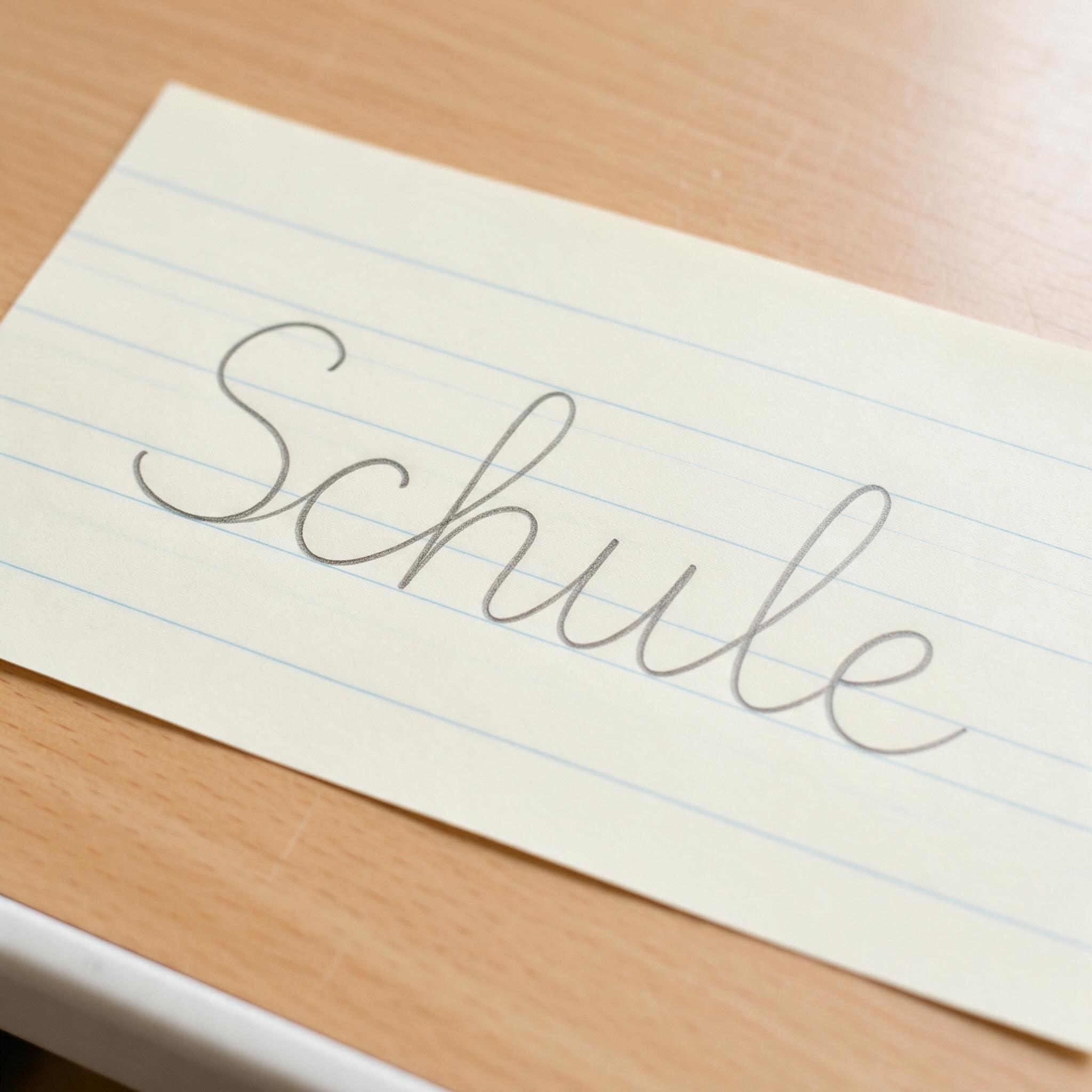 Schulschreibschrift KI-Schrift, erstellt mit Seedream: das Wort Schule