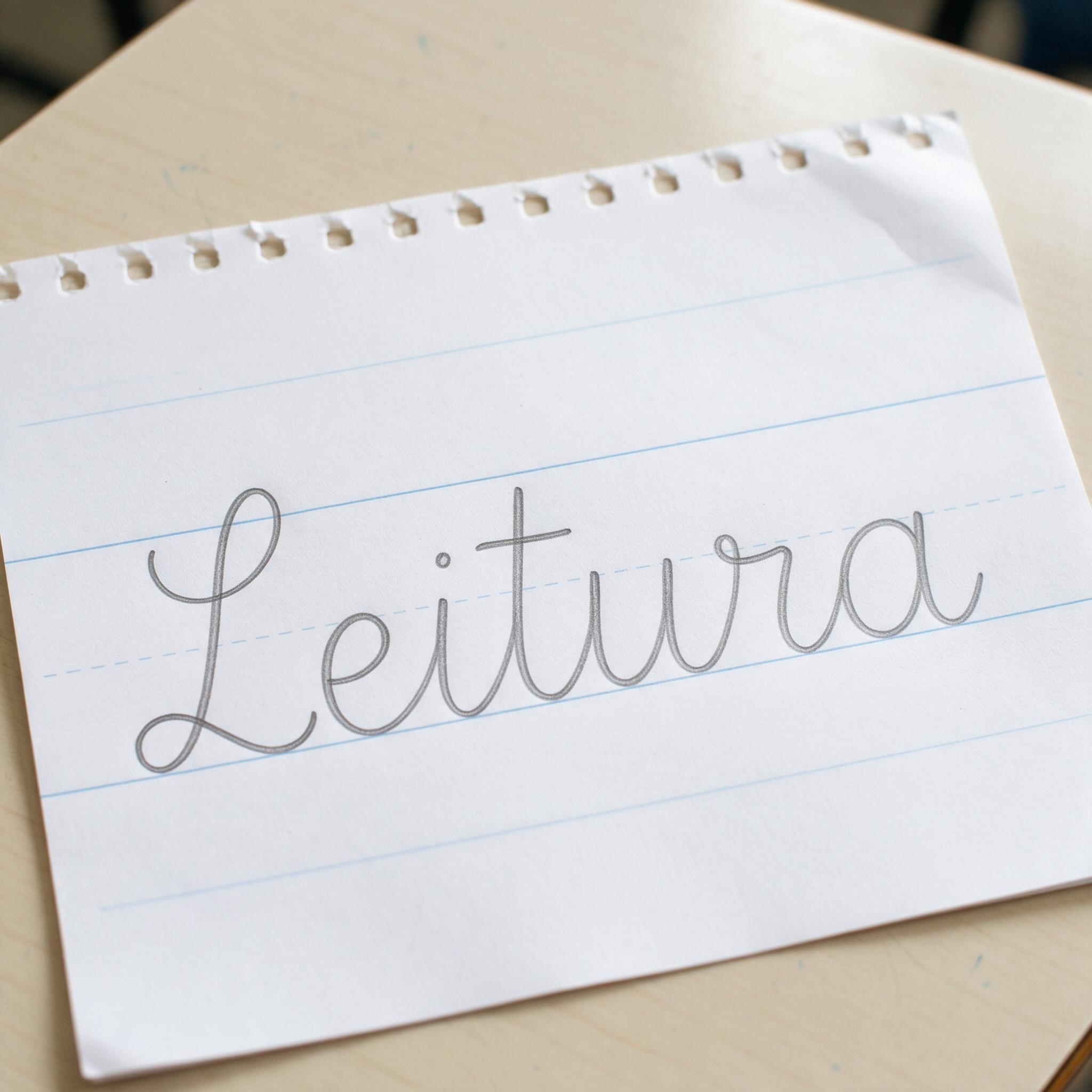 Fonte de IA Letra cursiva escolar gerada no Seedream: a palavra Leitura