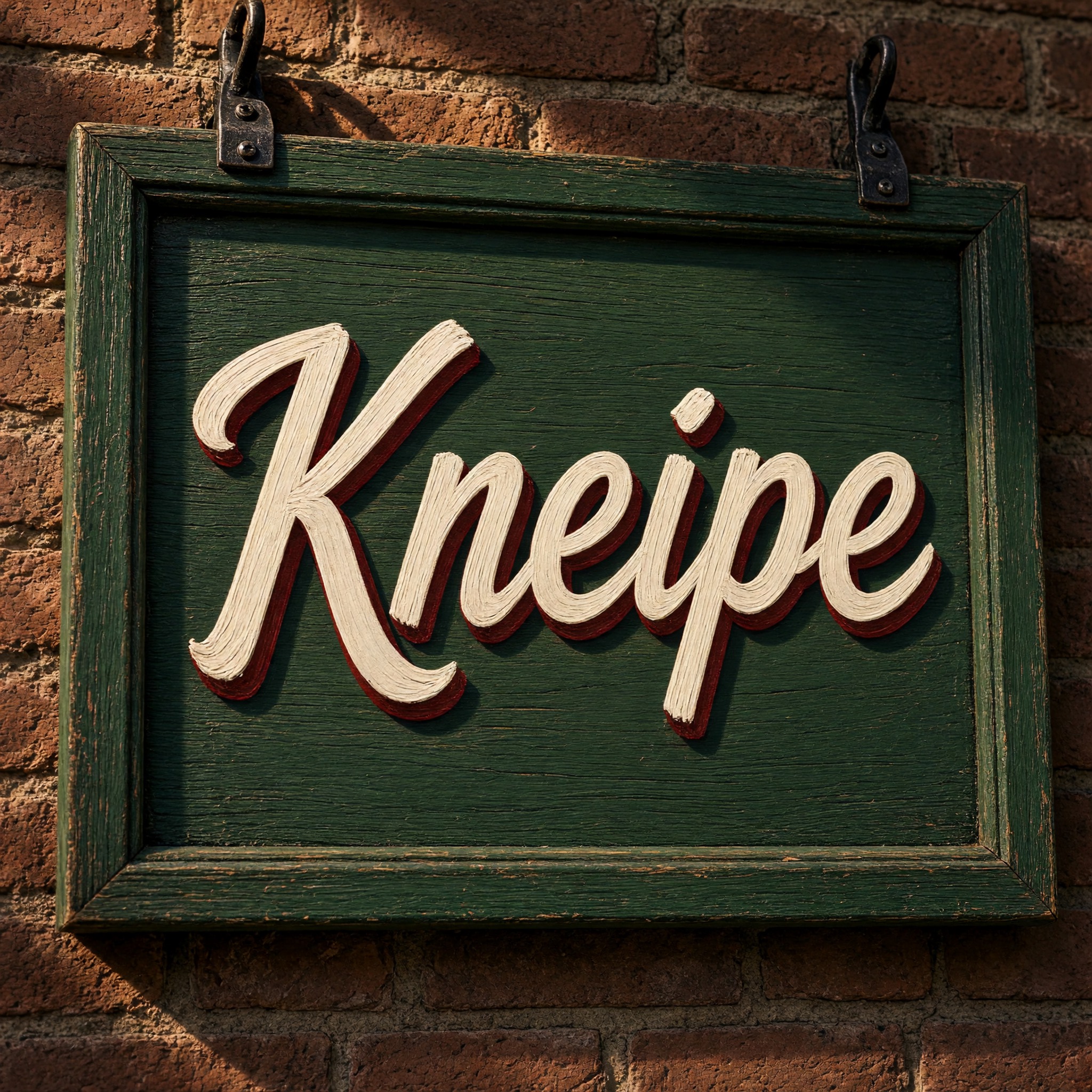 Schildermaler-Schrift KI-Schrift, erstellt mit Grok Imagine: das Wort Kneipe