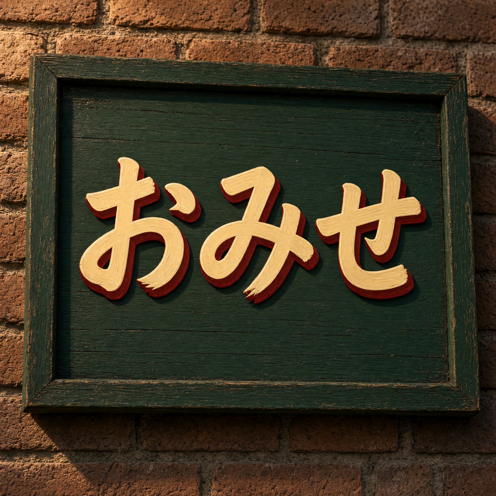 Grok Imagine で生成した 手書き看板文字 AIフォント：文字「おみせ」