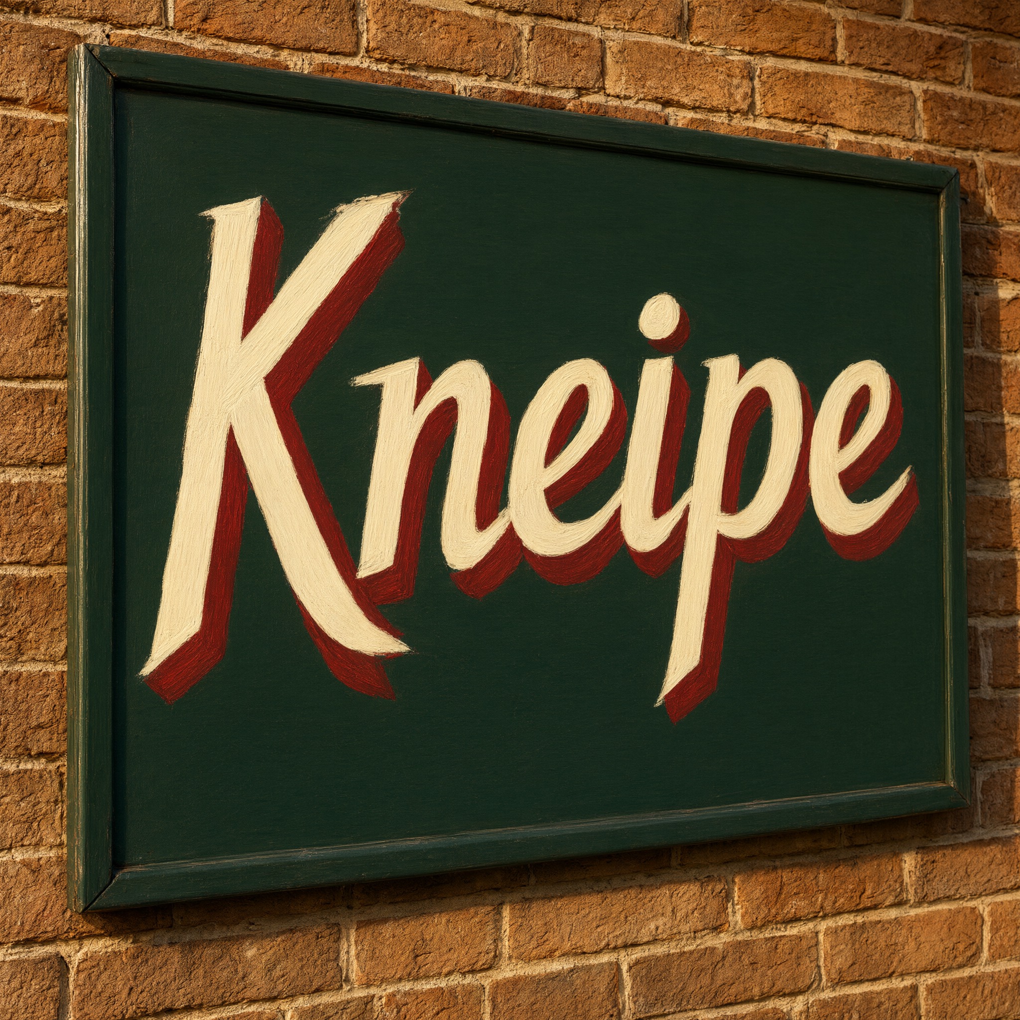 Schildermaler-Schrift KI-Schrift, erstellt mit Qwen-Image: das Wort Kneipe